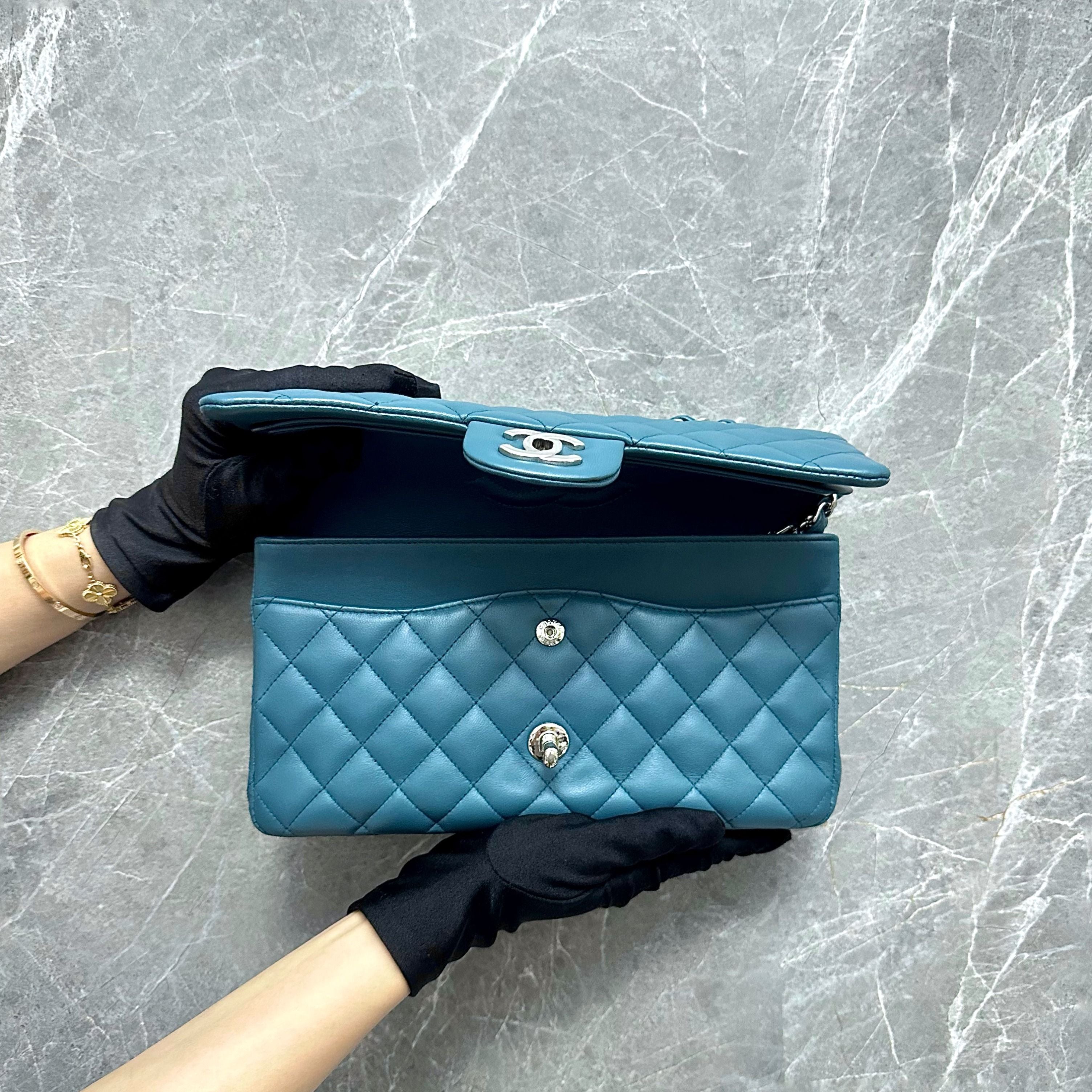 Chanel Medium Classic Flap Lambskin Blue SHW No 17 - Luxury Evermore