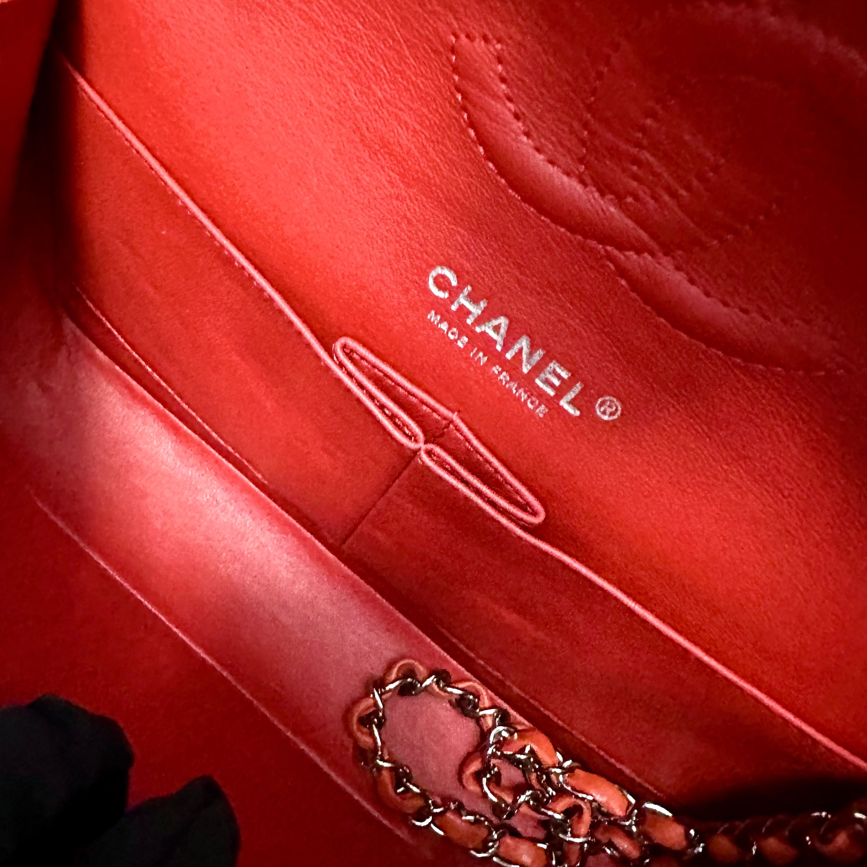 Chanel Medium Classic Flap Lambskin Double Flap Orange SHW No 15 - Luxury Evermore