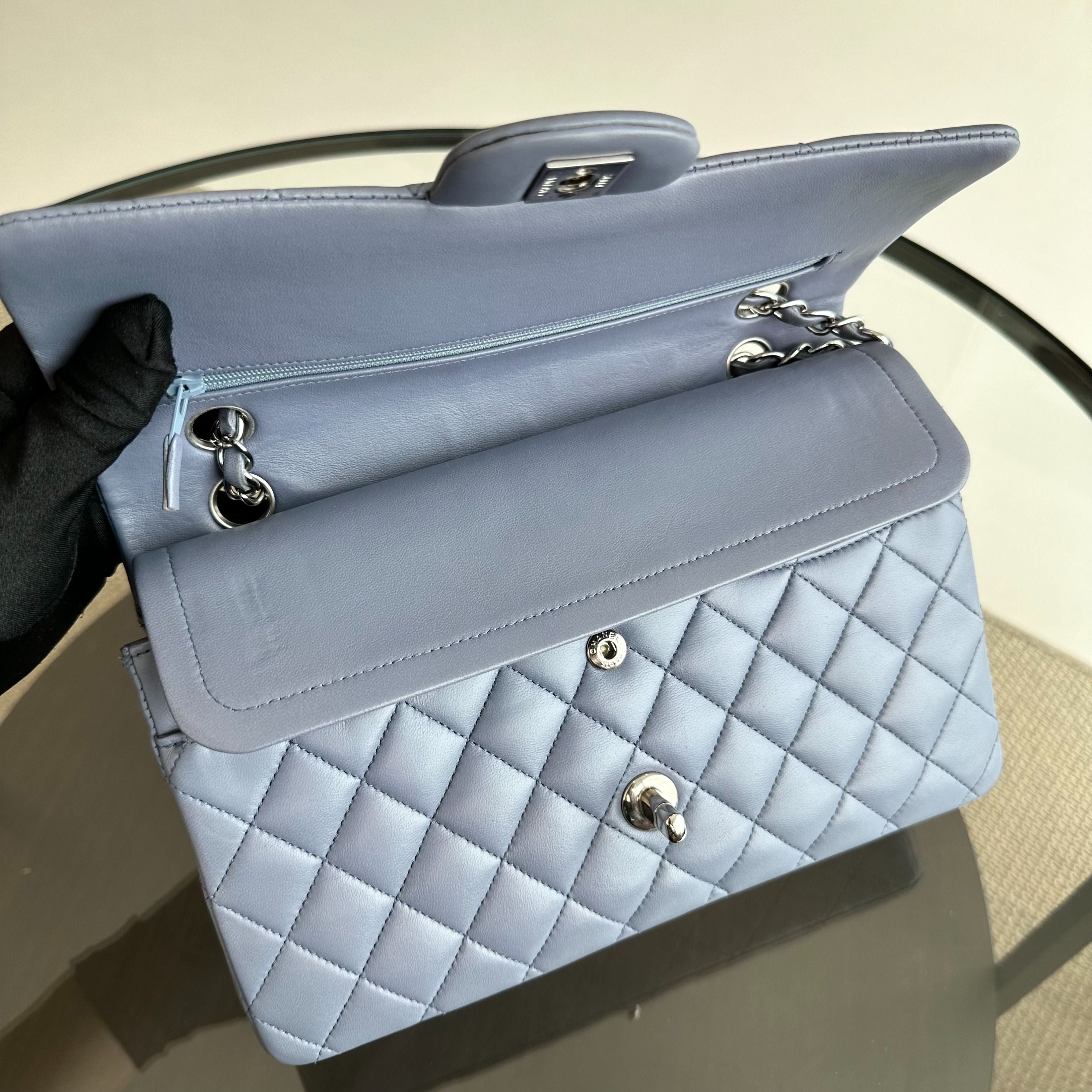 Chanel Medium Classic Flap Lambskin Haze Blue SHW No 15 - Luxury Evermore