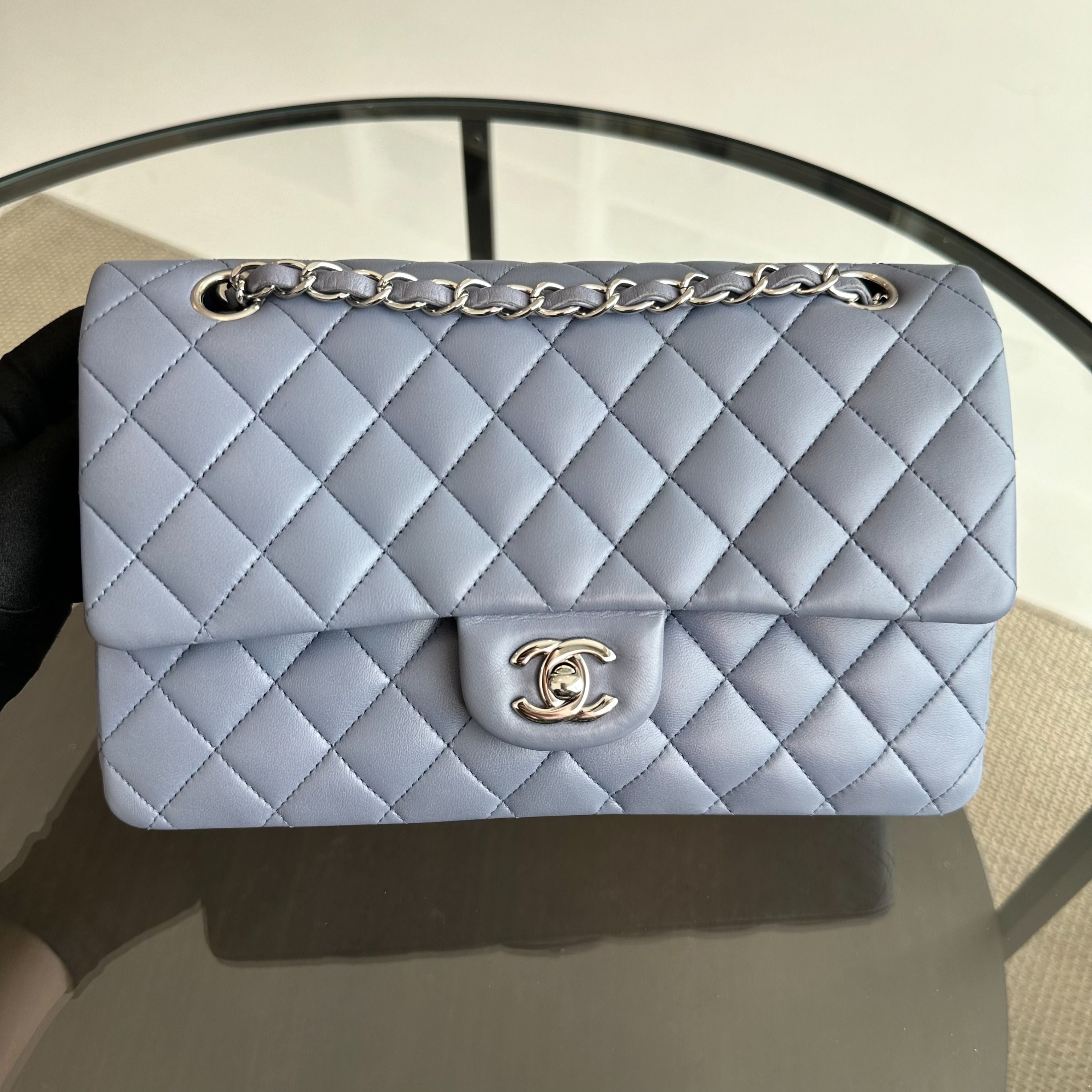 Chanel Medium Classic Flap Lambskin Haze Blue SHW No 15 - Luxury Evermore