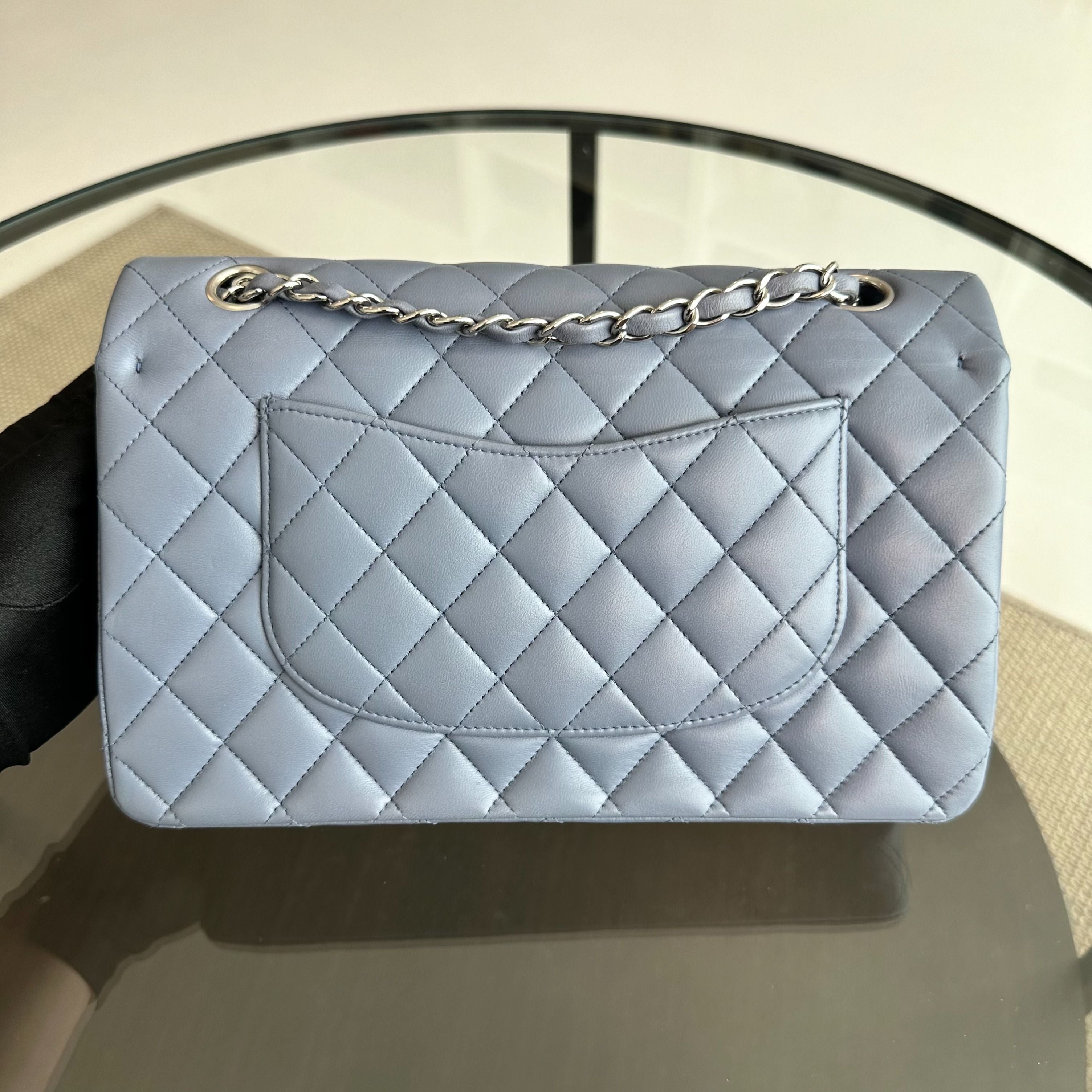 Chanel Medium Classic Flap Lambskin Haze Blue SHW No 15 - Luxury Evermore