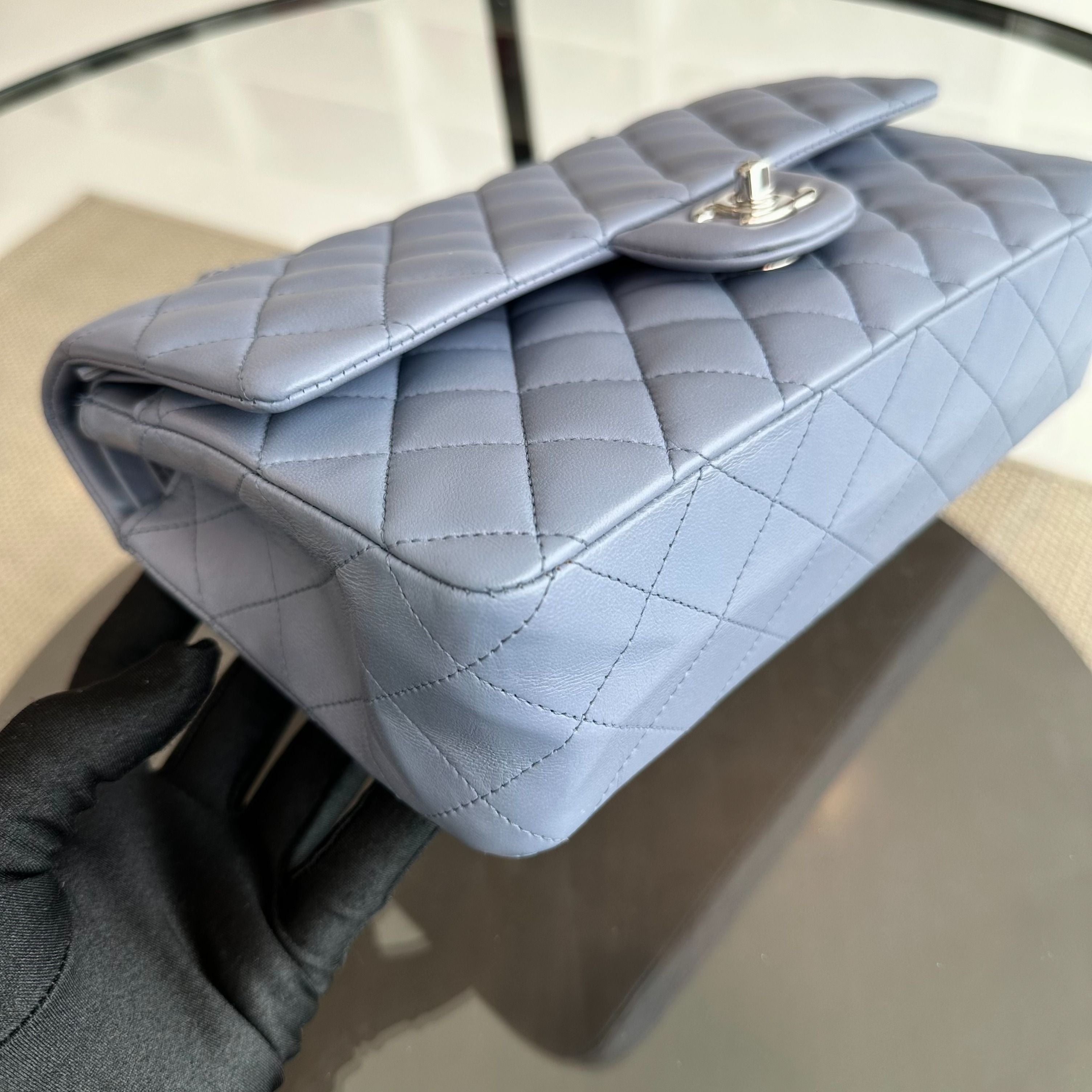 Chanel Medium Classic Flap Lambskin Haze Blue SHW No 15 - Luxury Evermore