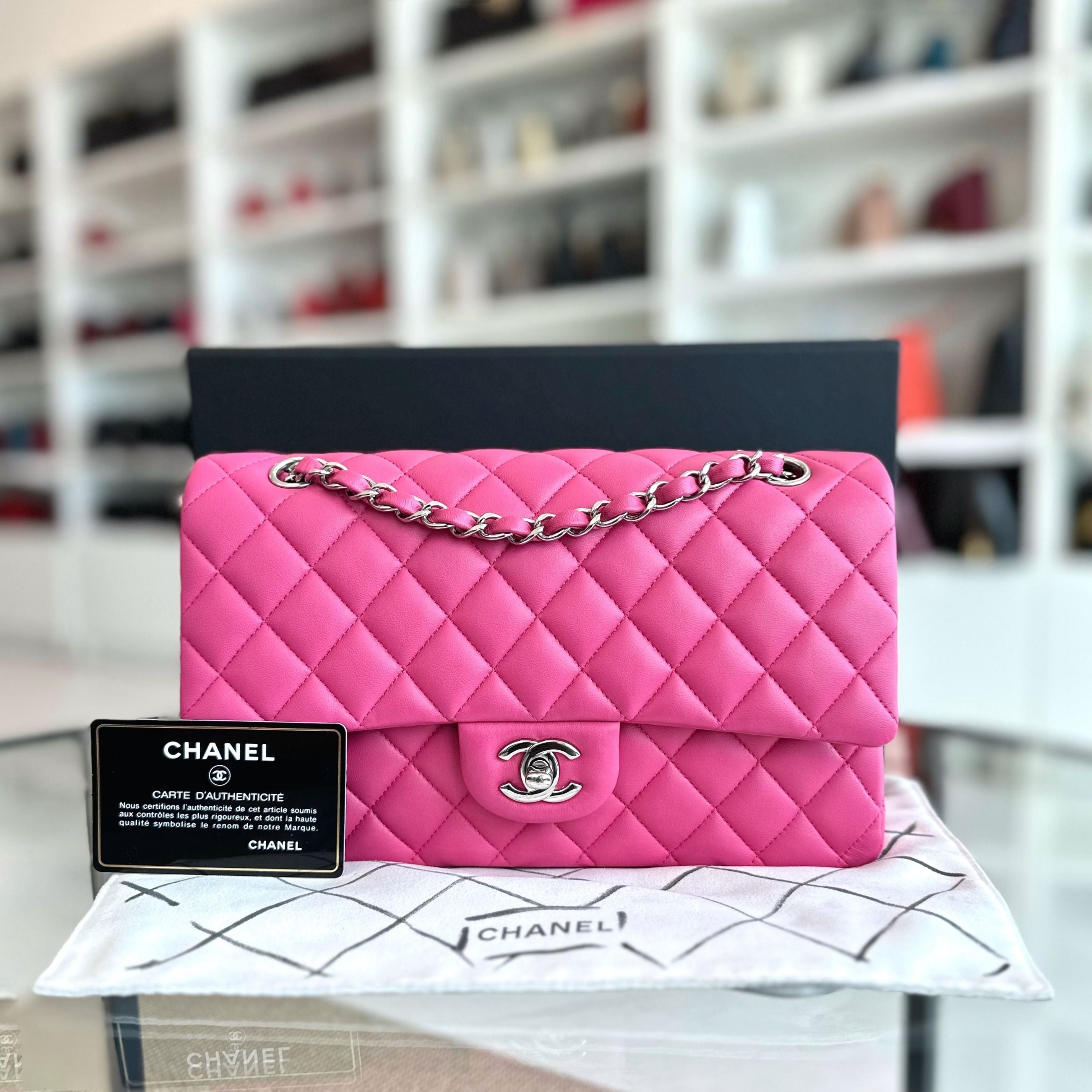 Chanel Medium Classic Flap Lambskin Quilted Hot Pink SHW No 19 - Luxury Evermore