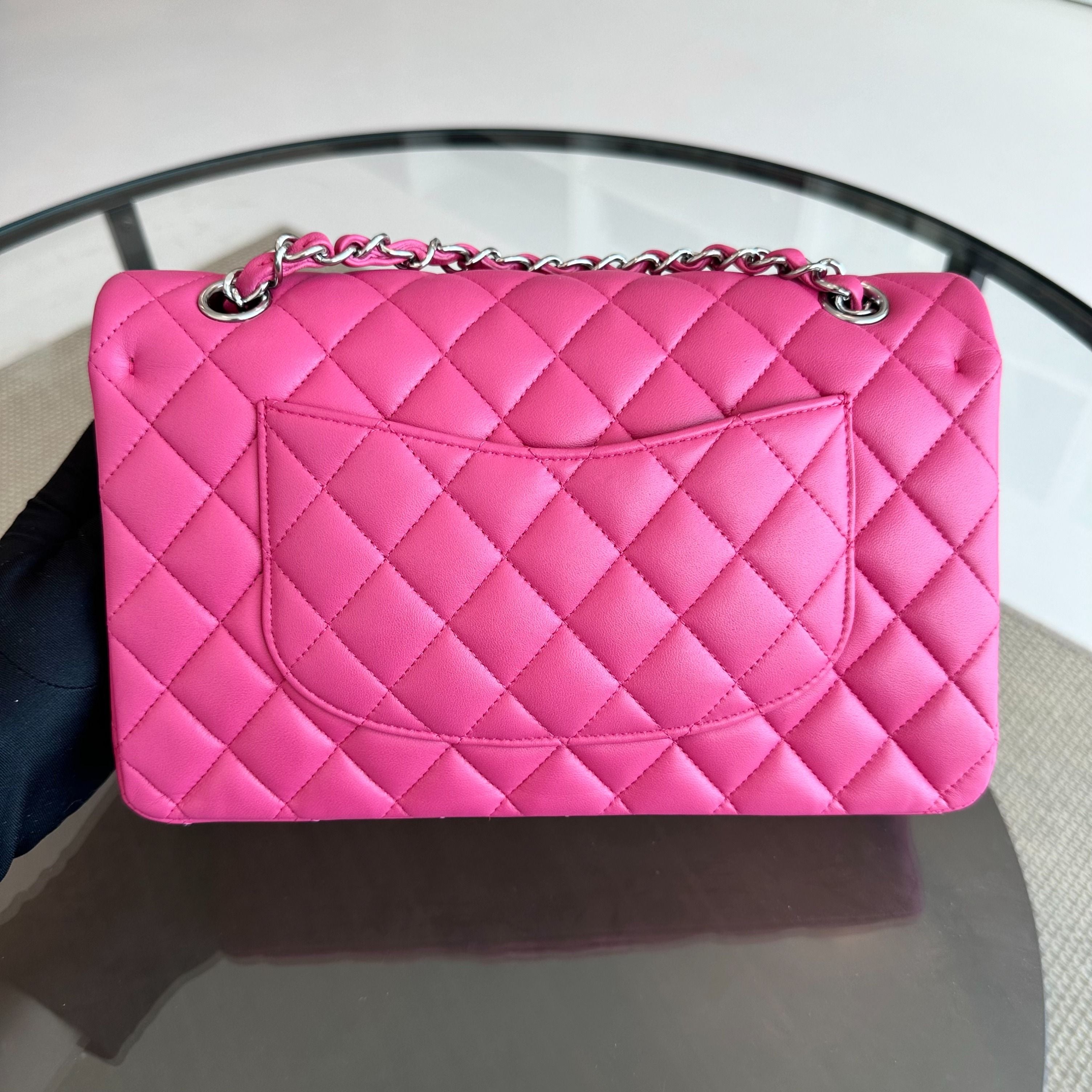 Chanel Medium Classic Flap Lambskin Quilted Hot Pink SHW No 19 - Luxury Evermore