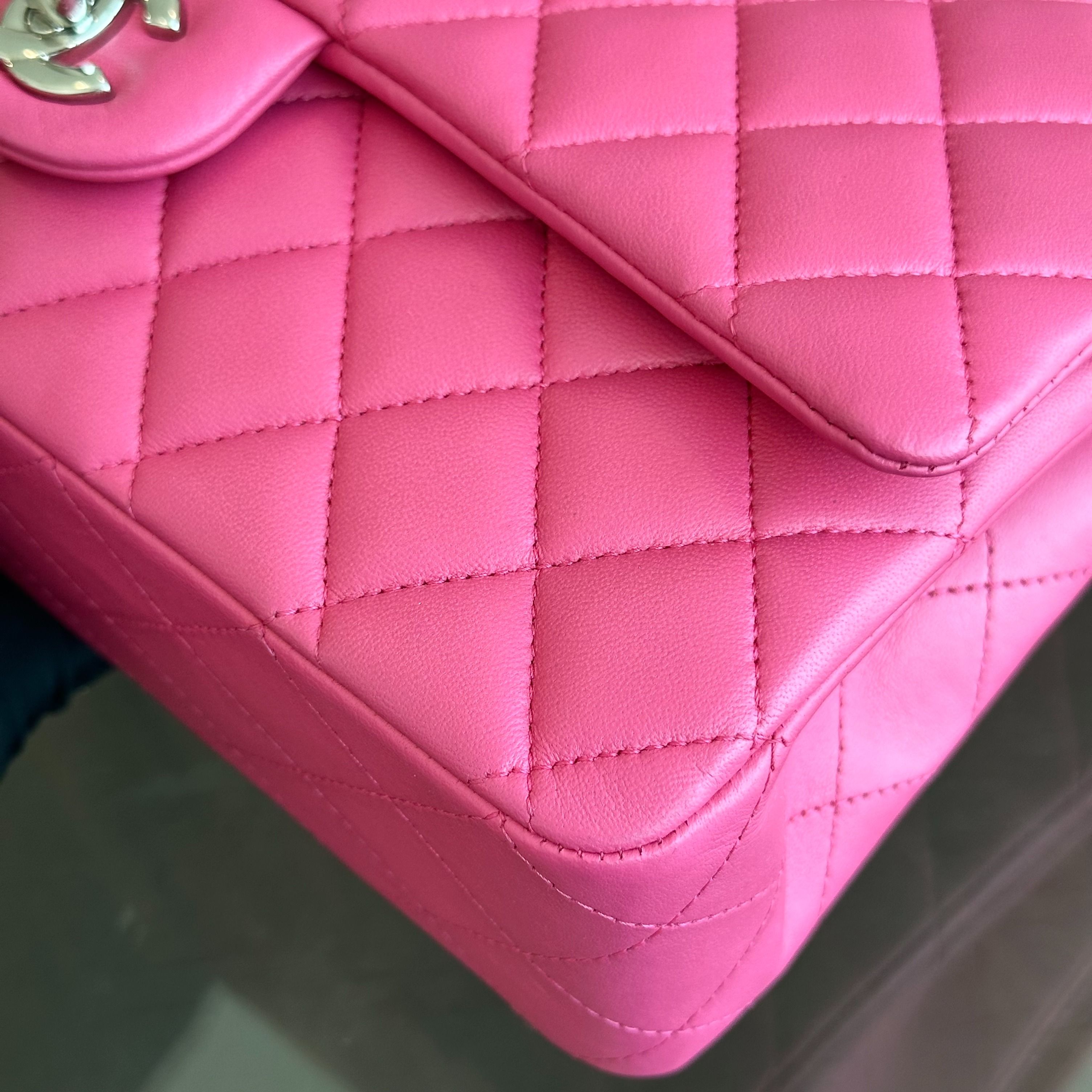 Chanel Medium Classic Flap Lambskin Quilted Hot Pink SHW No 19 - Luxury Evermore