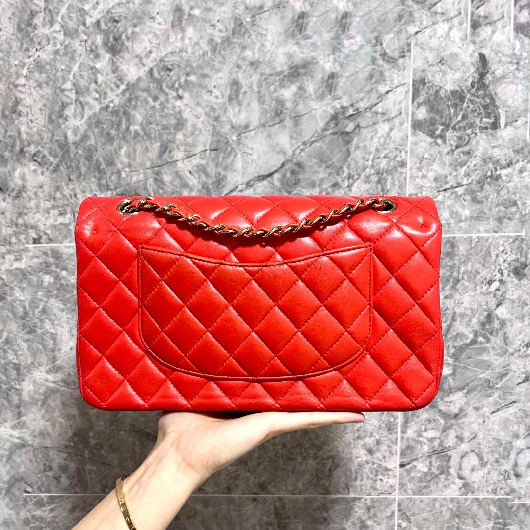 Chanel Medium Classic Flap Lambskin Red No 23 GHW - Luxury Evermore