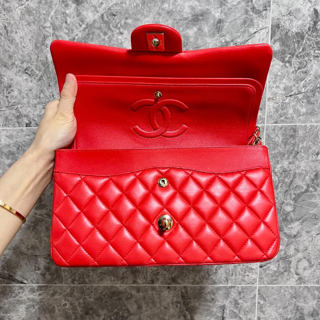 Chanel Medium Classic Flap Lambskin Red No 23 GHW - Luxury Evermore