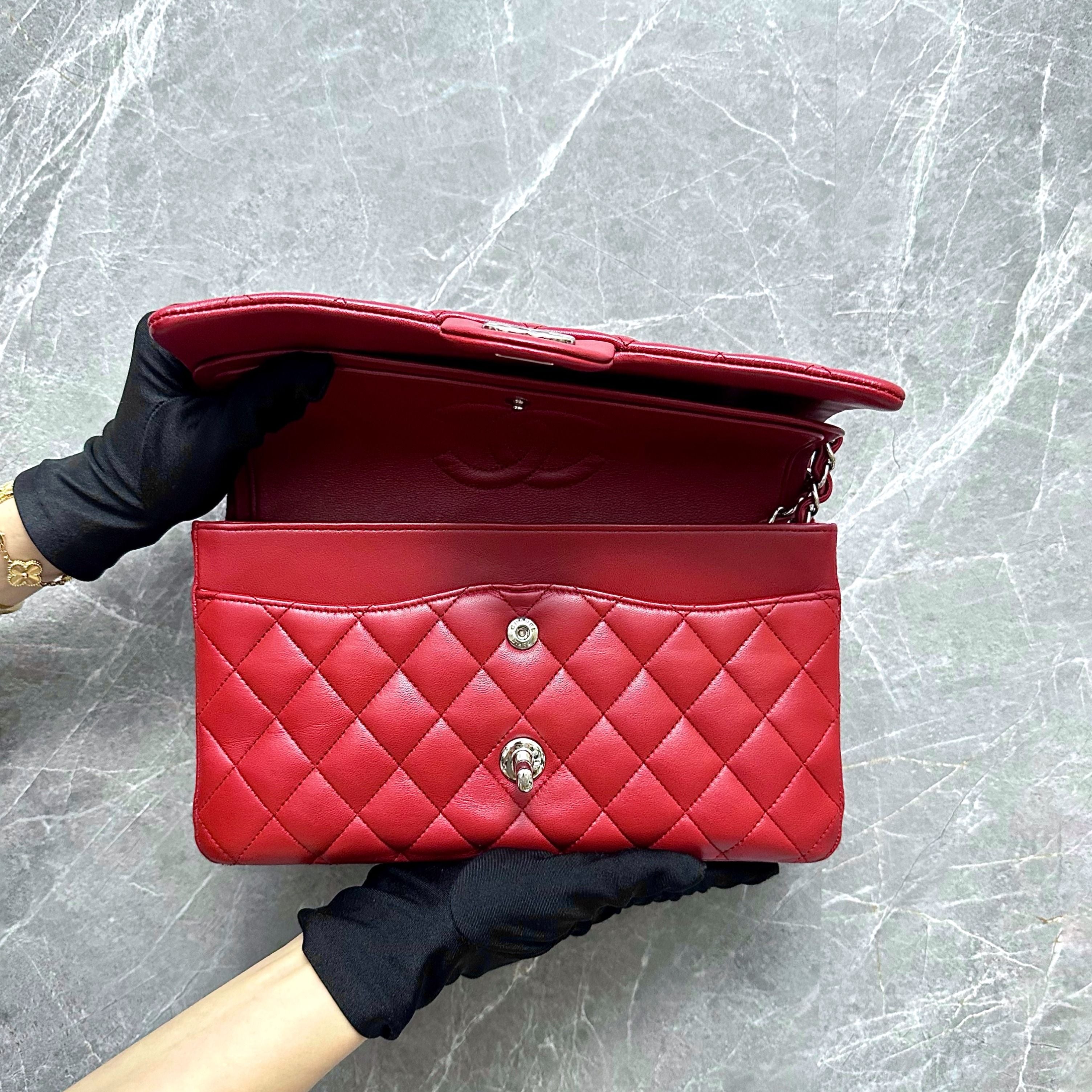 Chanel Medium Classic Flap Lambskin Red SHW No 17 - Luxury Evermore