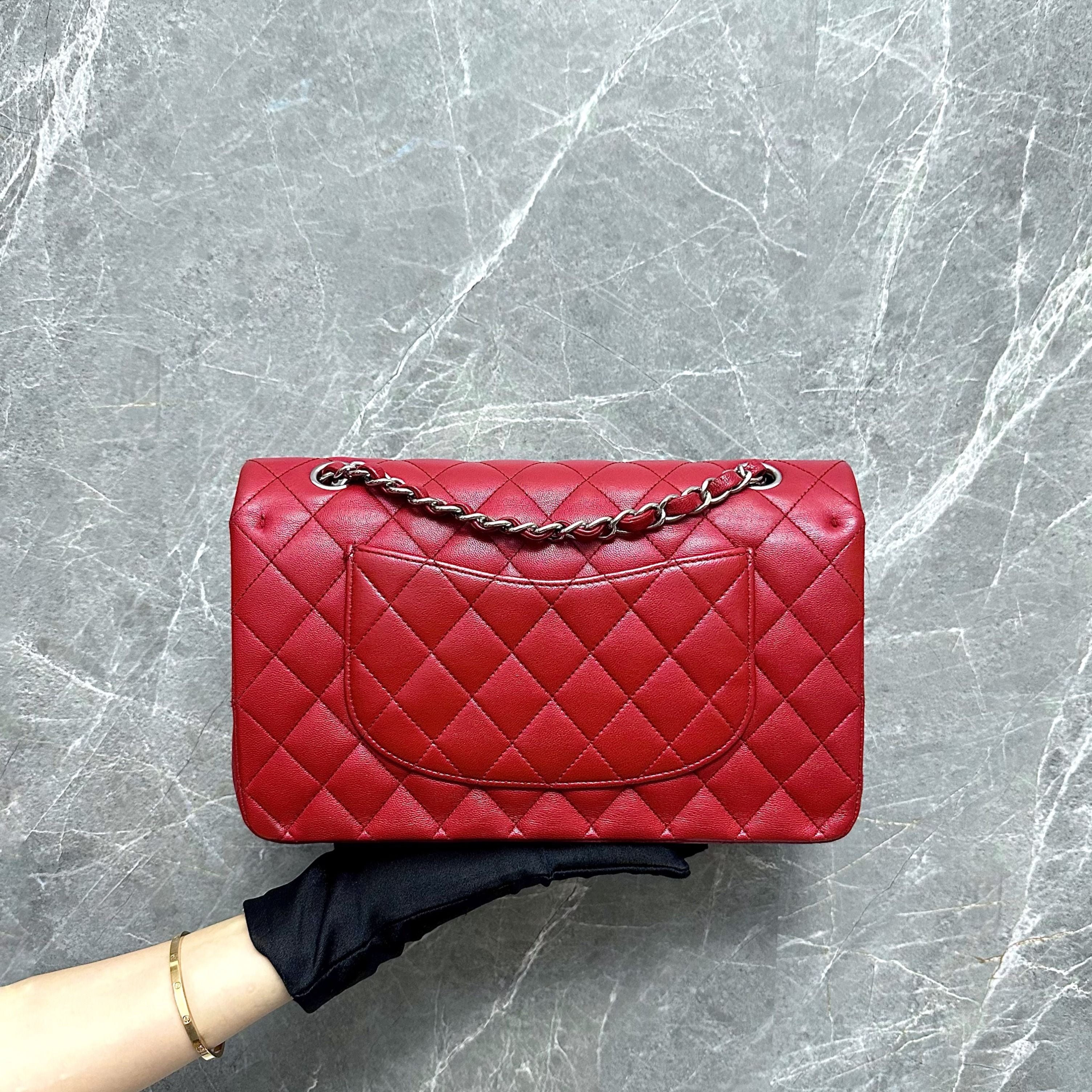 Chanel Medium Classic Flap Lambskin Red SHW No 17 - Luxury Evermore