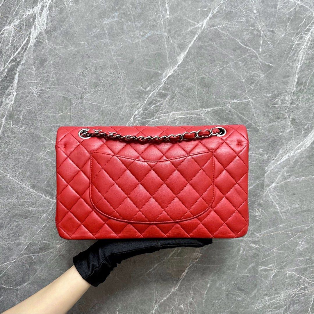 Chanel Medium Classic Flap Lambskin Red SHW No 19 - Luxury Evermore