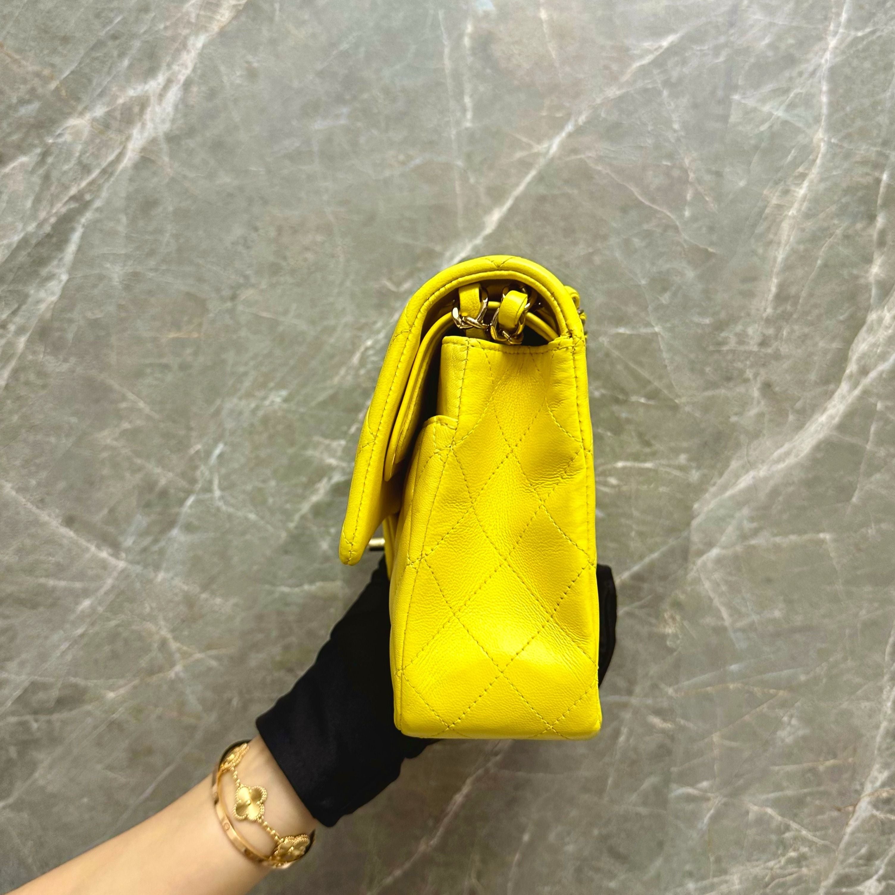 Chanel Medium Classic Flap Lambskin Yellow GHW No 15 - Luxury Evermore