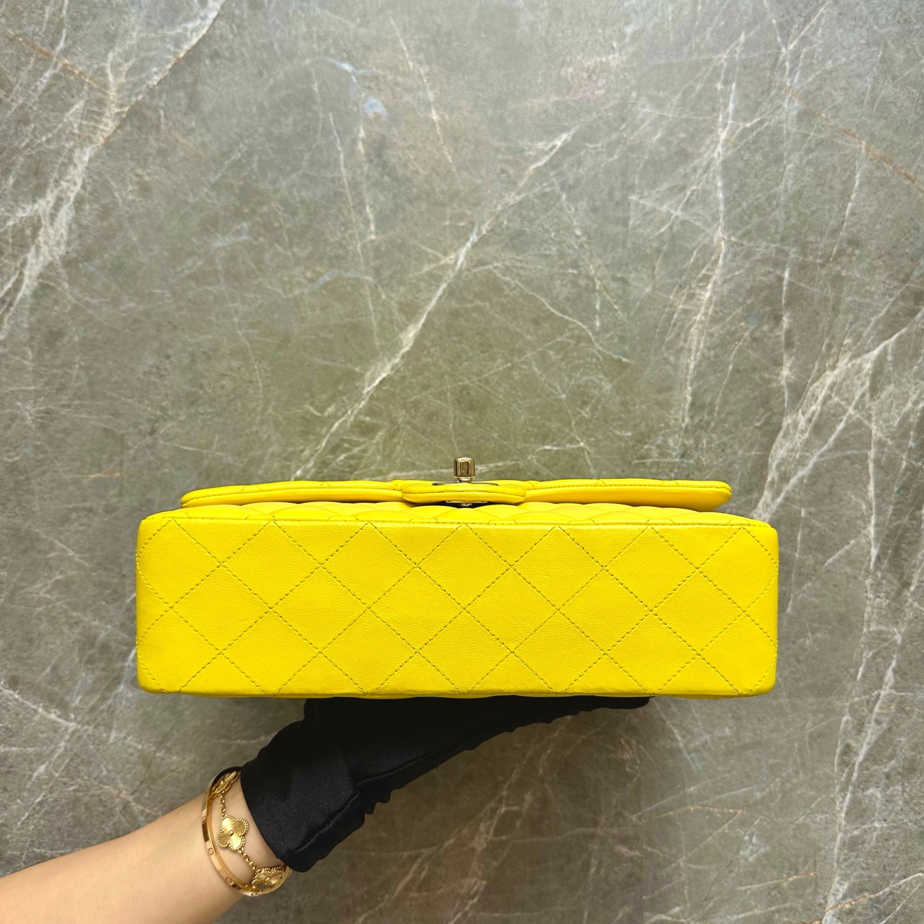 Chanel Medium Classic Flap Lambskin Yellow GHW No 15 - Luxury Evermore