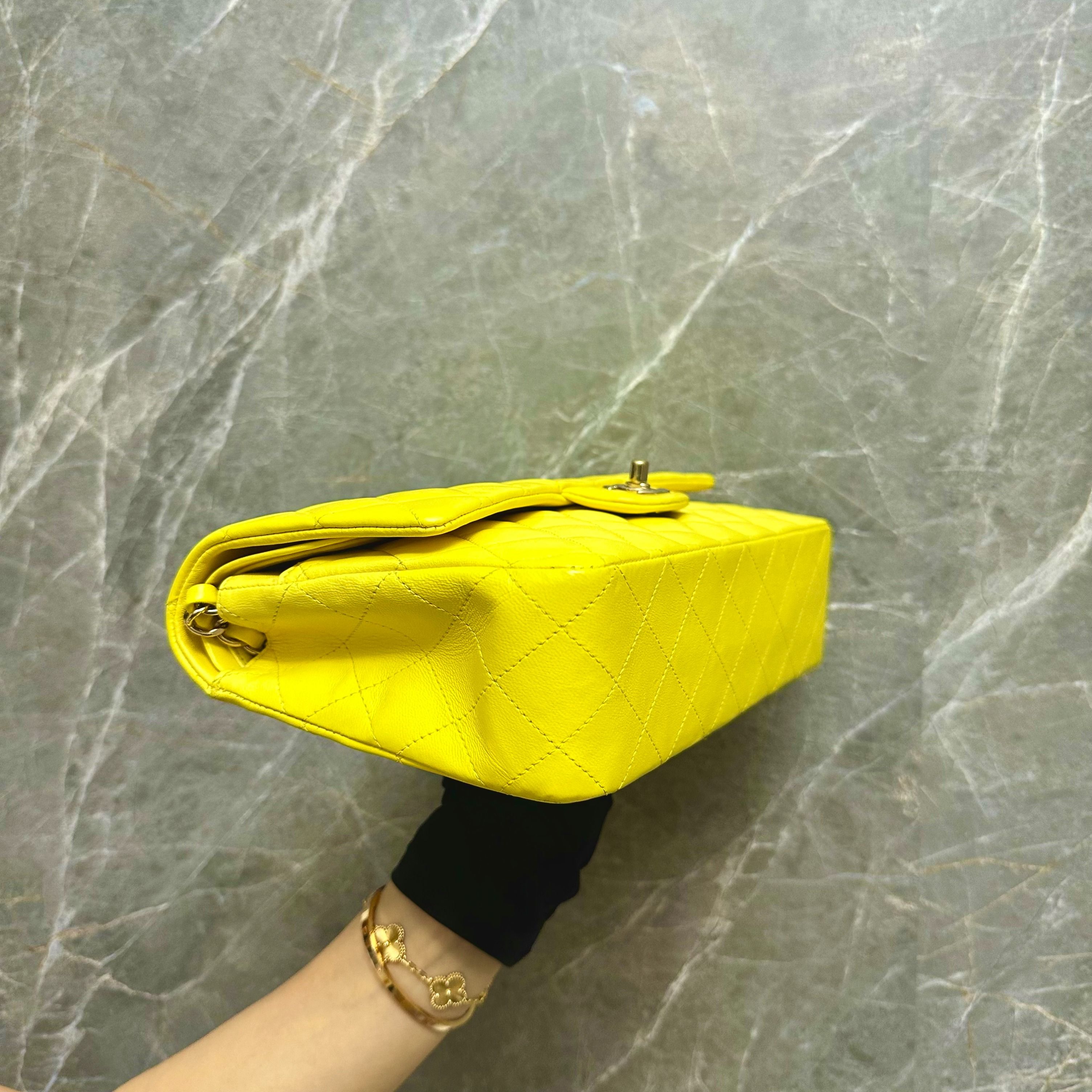 Chanel Medium Classic Flap Lambskin Yellow GHW No 15 - Luxury Evermore