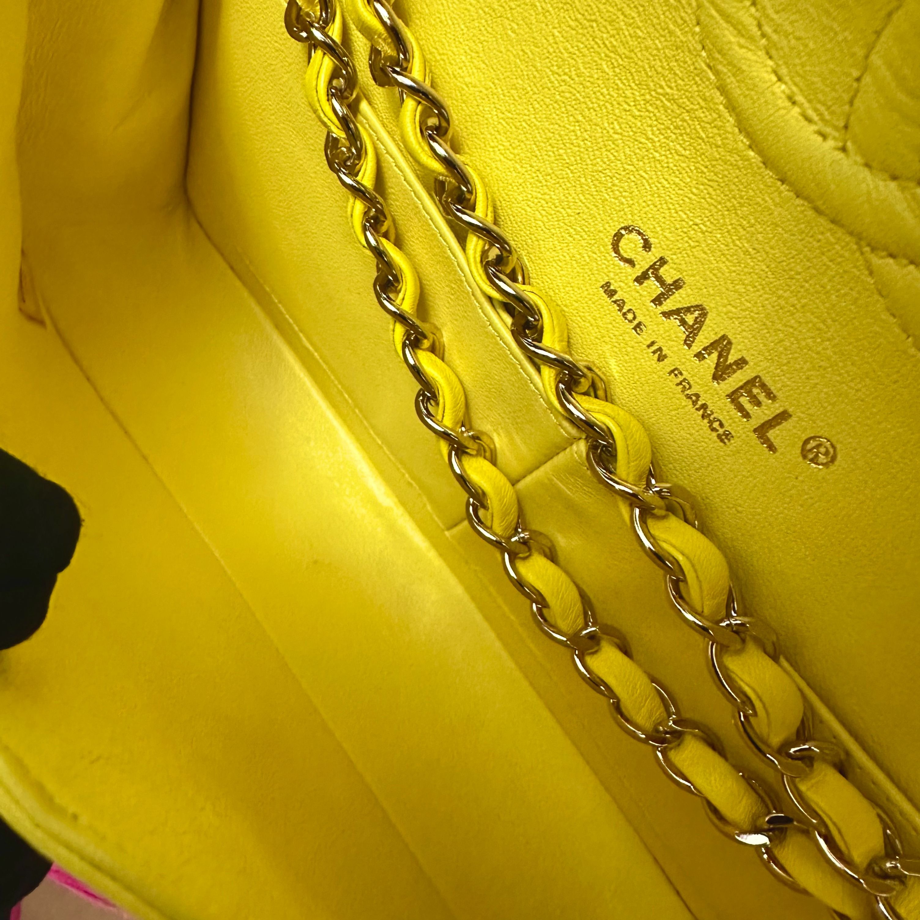 Chanel Medium Classic Flap Lambskin Yellow GHW No 15 - Luxury Evermore