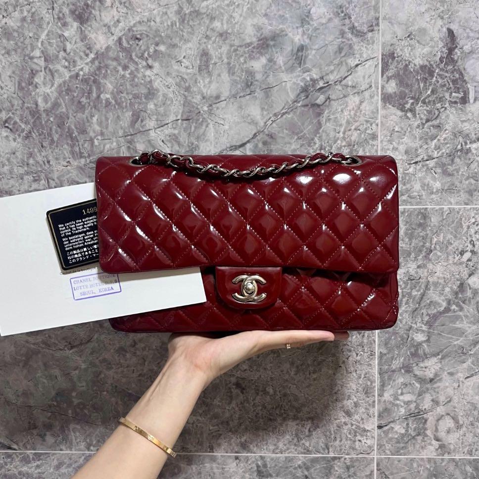 Chanel Medium Classic Flap Patent Leather Burgundy No 14 - Luxury Evermore