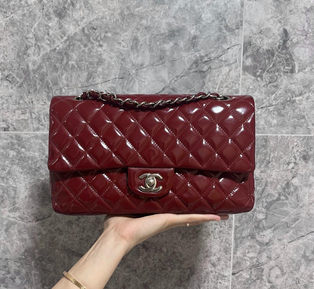 Chanel Medium Classic Flap Patent Leather Burgundy No 14 - Luxury Evermore