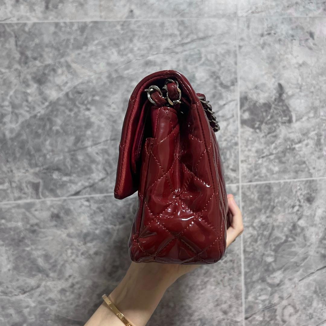 Chanel Medium Classic Flap Patent Leather Burgundy No 14 - Luxury Evermore