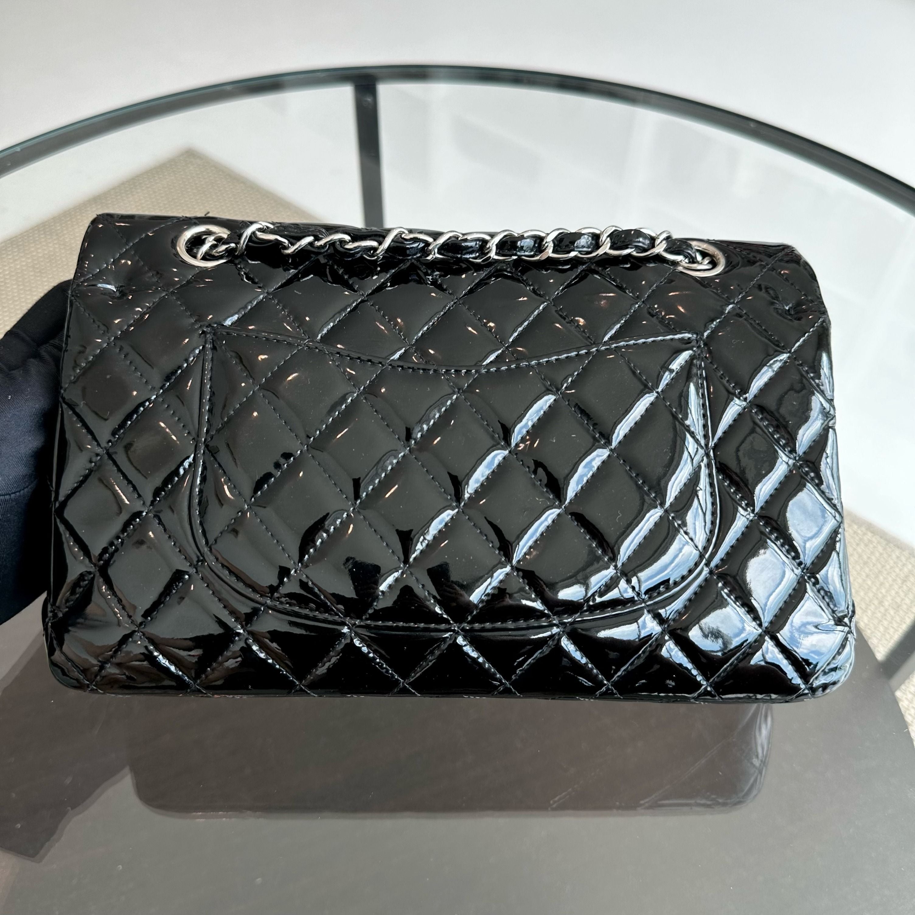 Chanel Medium Classic Flap Patent Leather Quilted Black SHW No 18 - Luxury Evermore