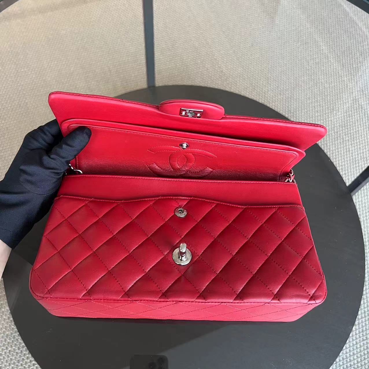 Chanel Medium Classic Flap Quilted Lambskin Dark Red Silver Hardware Series 17 - Luxury Evermore