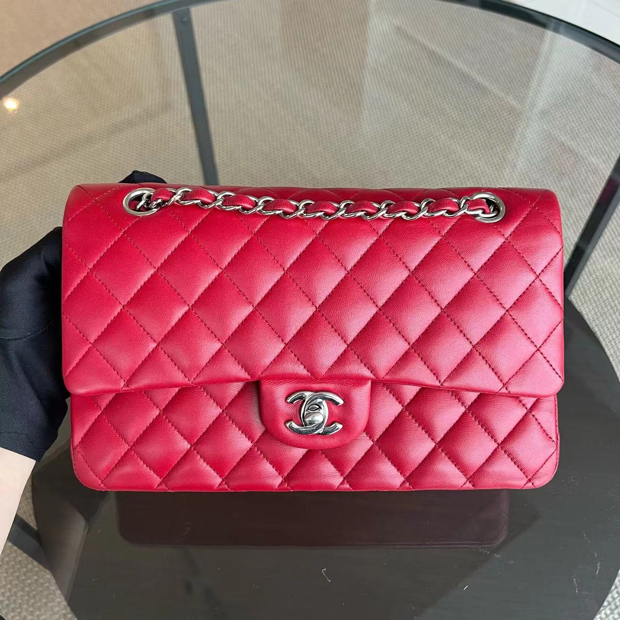 Chanel Medium Classic Flap Quilted Lambskin Dark Red Silver Hardware Series 17 - Luxury Evermore