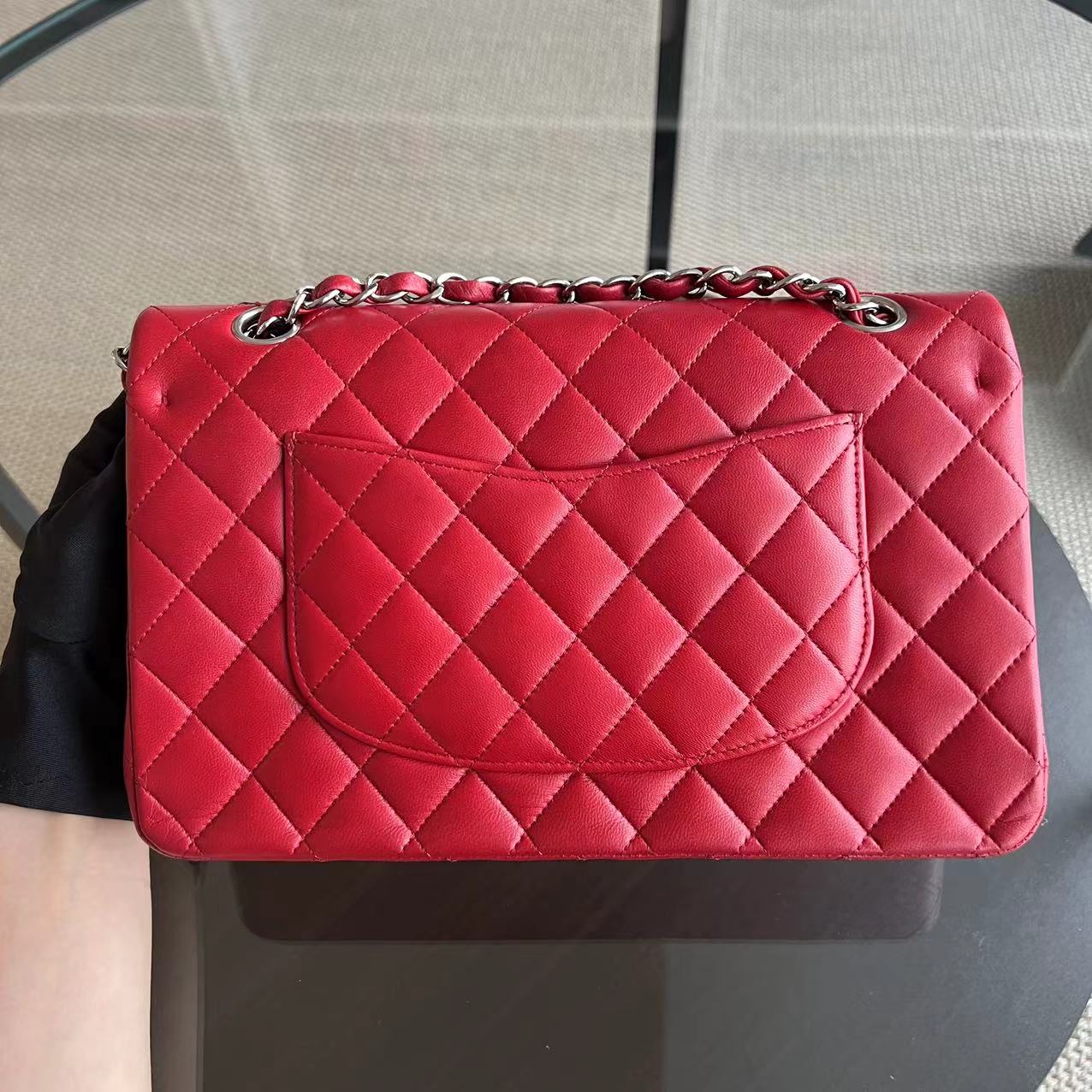 Chanel Medium Classic Flap Quilted Lambskin Dark Red Silver Hardware Series 17 - Luxury Evermore