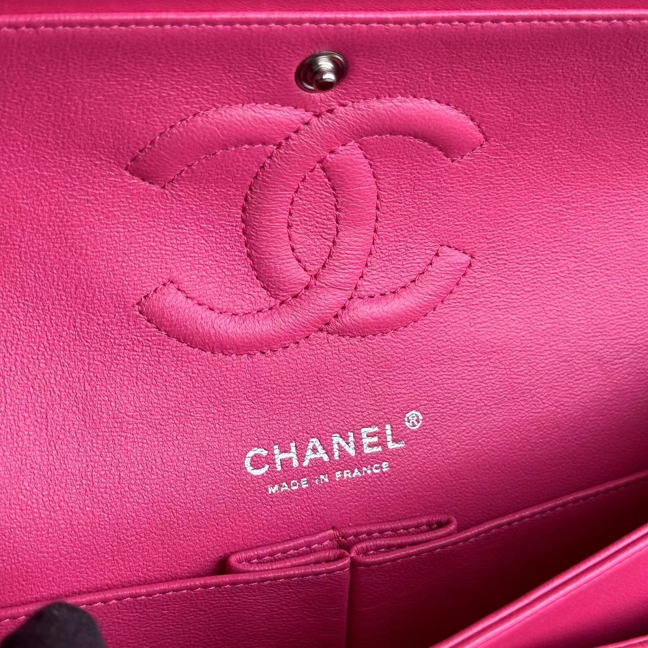 Chanel Medium Classic Flap Quilted Lambskin Hot Pink SHW No 19 - Luxury Evermore