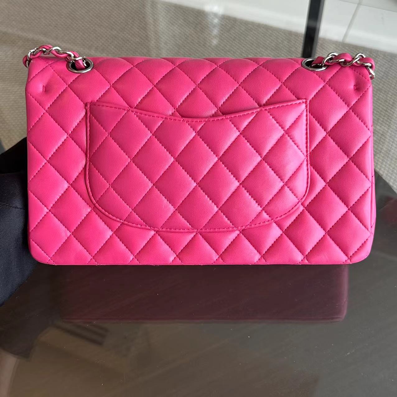 Chanel Medium Classic Flap Quilted Lambskin Hot Pink SHW No 19 - Luxury Evermore