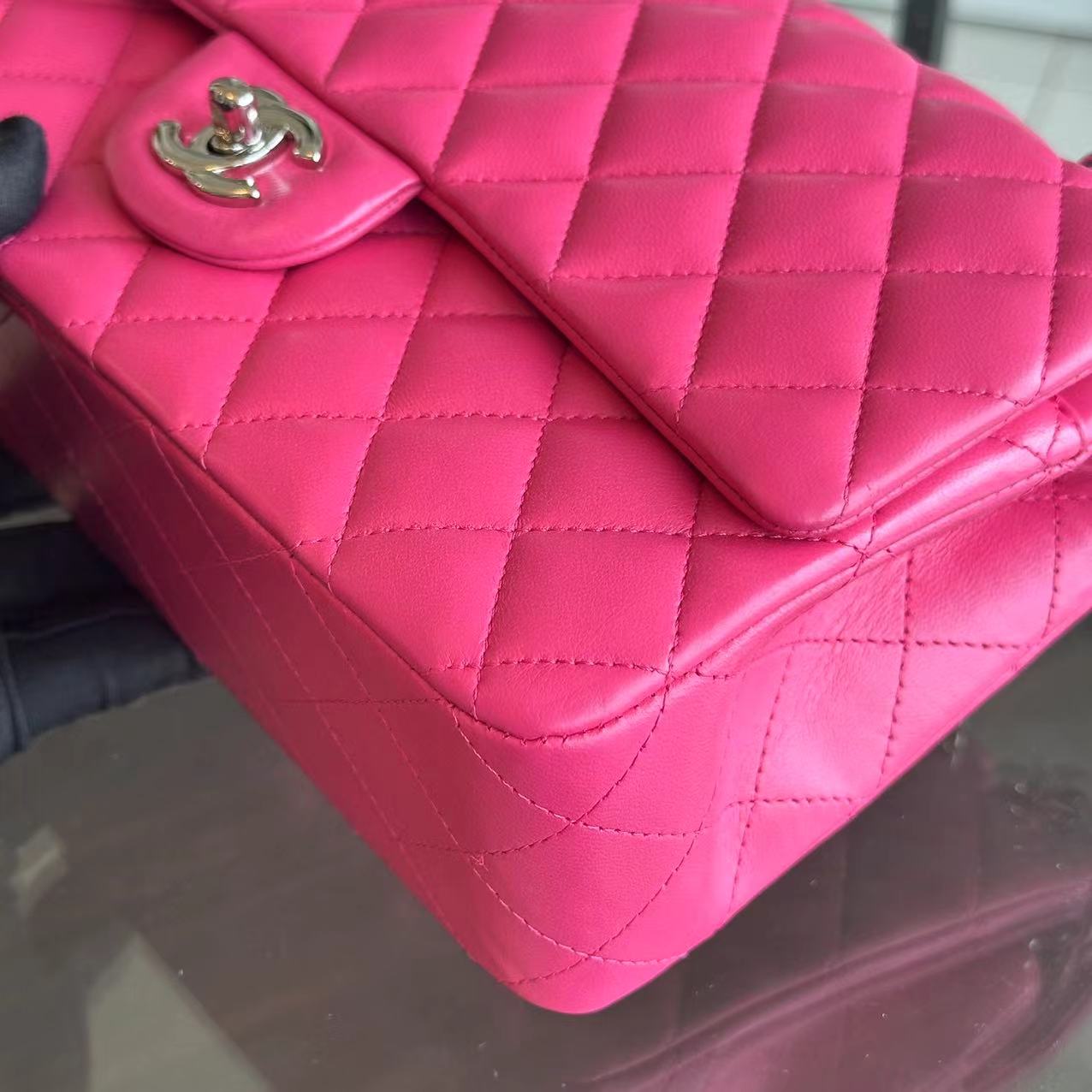 Chanel Medium Classic Flap Quilted Lambskin Hot Pink SHW No 19 - Luxury Evermore