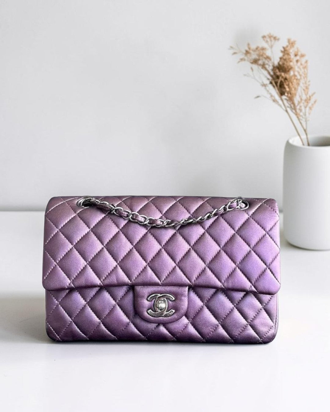 Chanel Classic Flap Quilted Lambskin Purple Silver Hardware Series 24