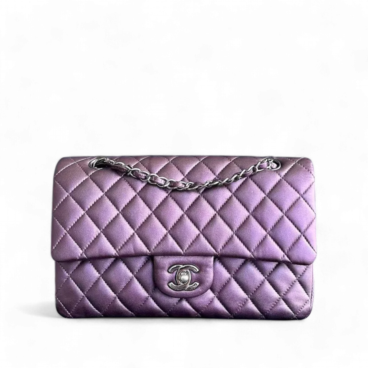 Classic Flap Quilted Lambskin Purple Silver Hardware Series 24