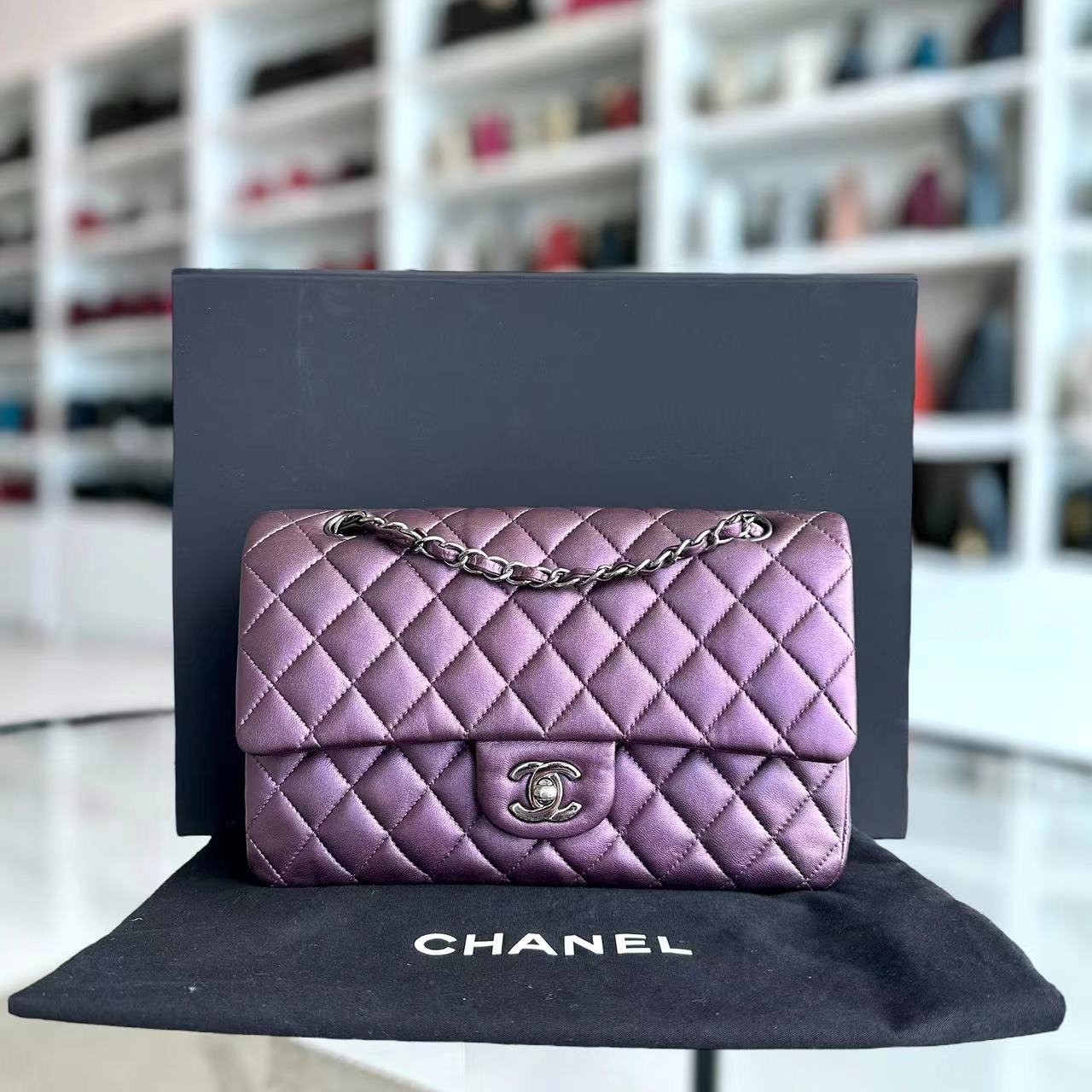 Chanel Medium Classic Flap Quilted Lambskin Purple Silver Hardware Series 24 - Luxury Evermore