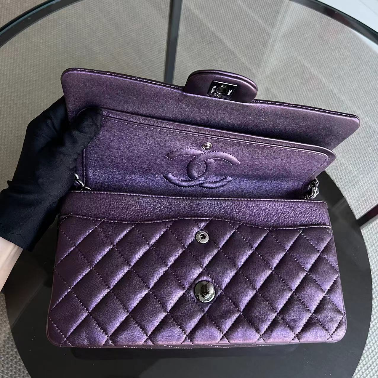 Chanel Medium Classic Flap Quilted Lambskin Purple Silver Hardware Series 24 - Luxury Evermore