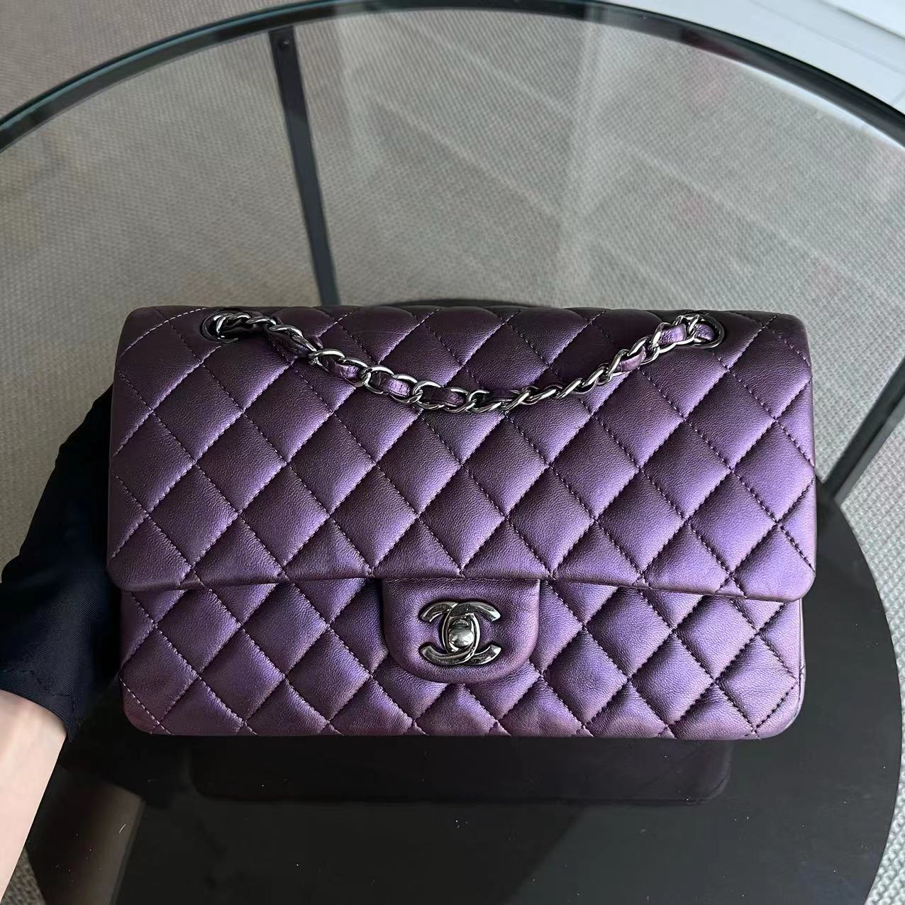 Chanel Medium Classic Flap Quilted Lambskin Purple Silver Hardware Series 24 - Luxury Evermore