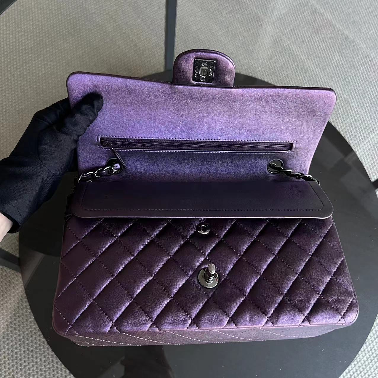 Chanel Medium Classic Flap Quilted Lambskin Purple Silver Hardware Series 24 - Luxury Evermore