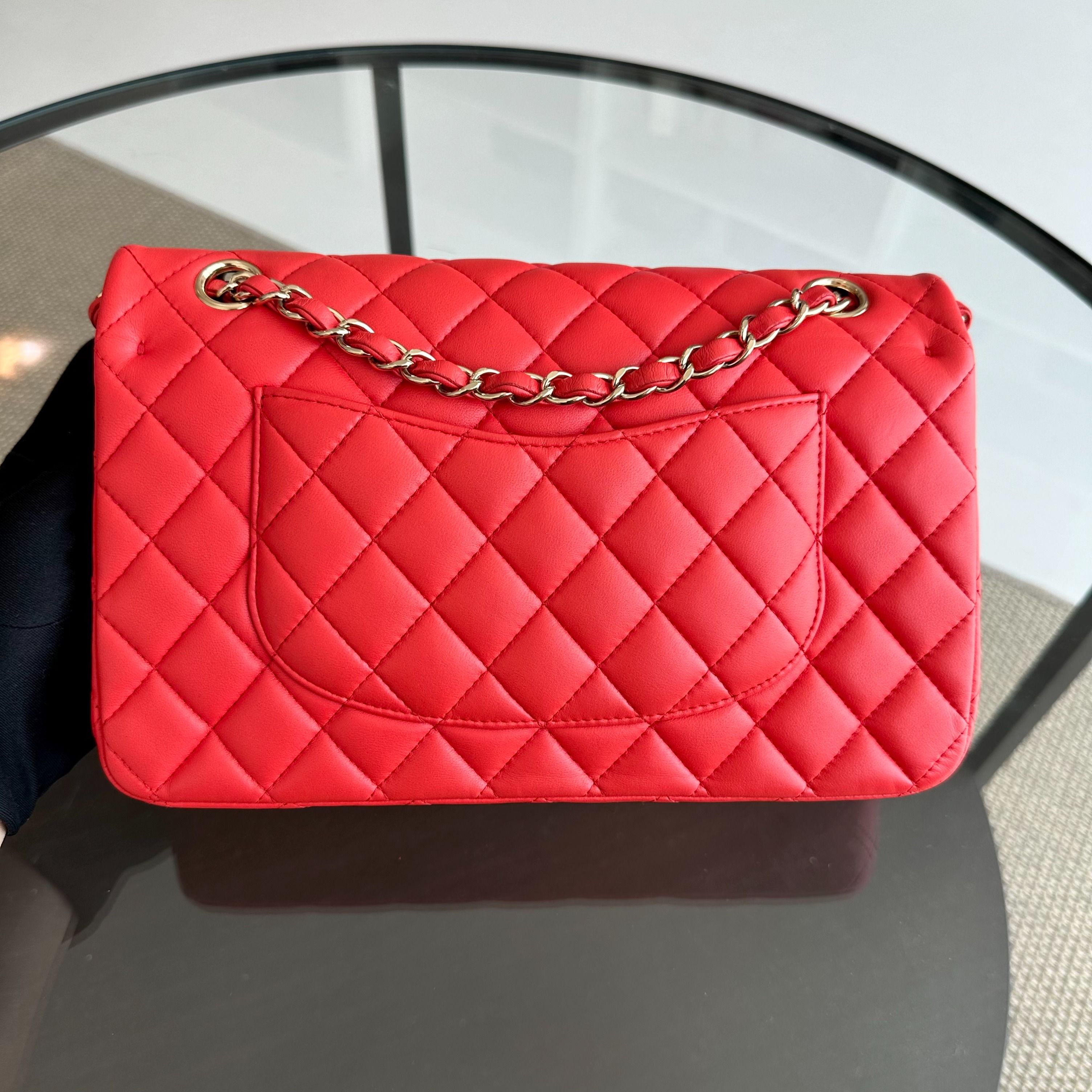 Chanel Medium Classic Flap Quilted Lambskin Salmon Red GHW No 23 - Luxury Evermore