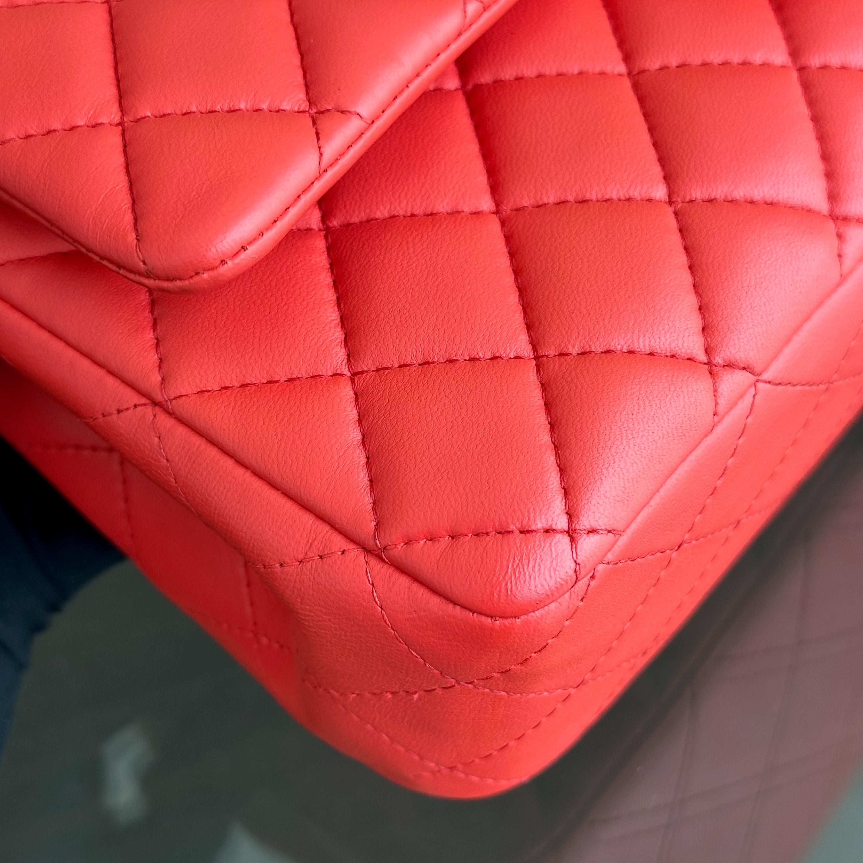 Chanel Medium Classic Flap Quilted Lambskin Salmon Red GHW No 23 - Luxury Evermore