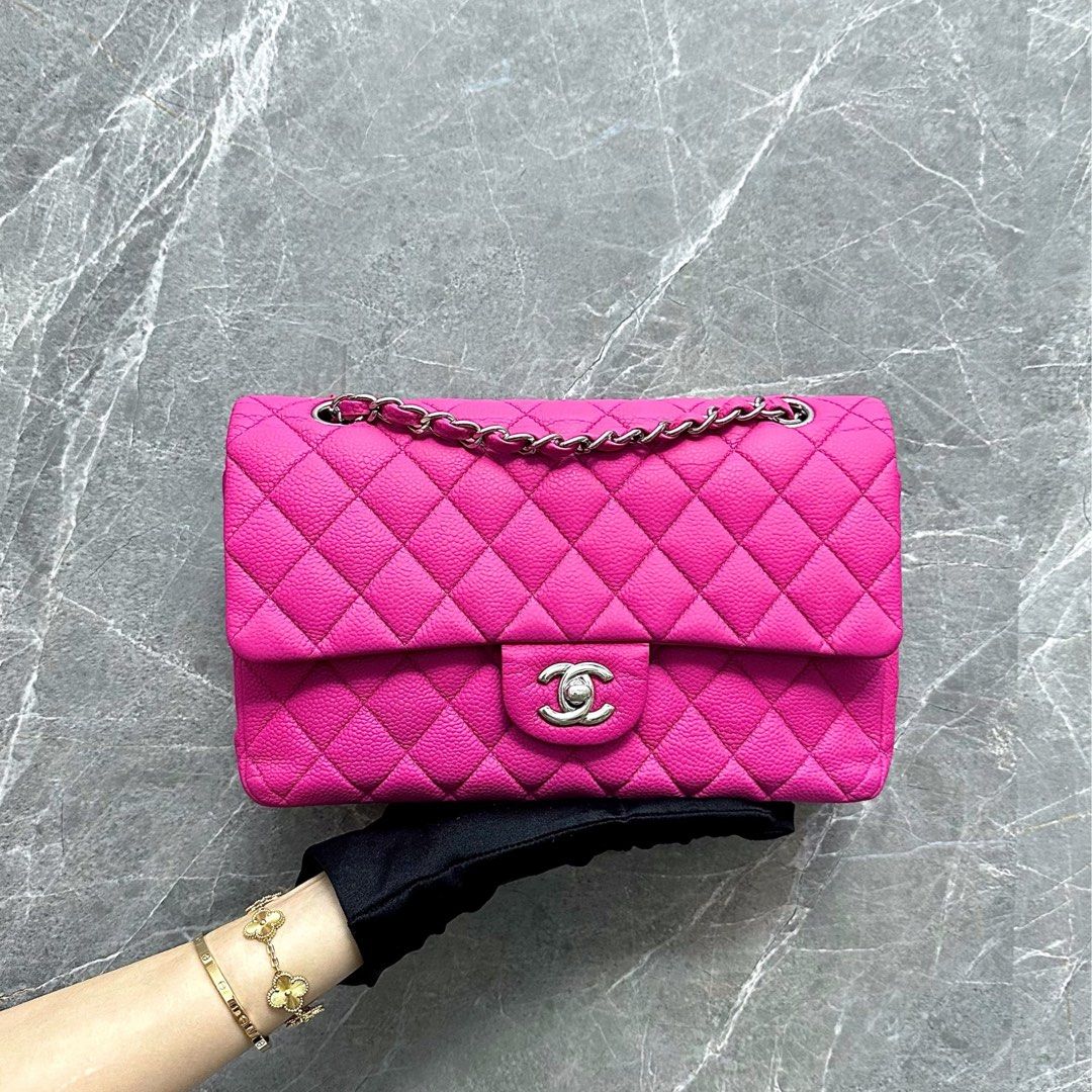 Chanel Medium Classic Flap Suede Caviar Hot Pink SHW No 18 - Luxury Evermore