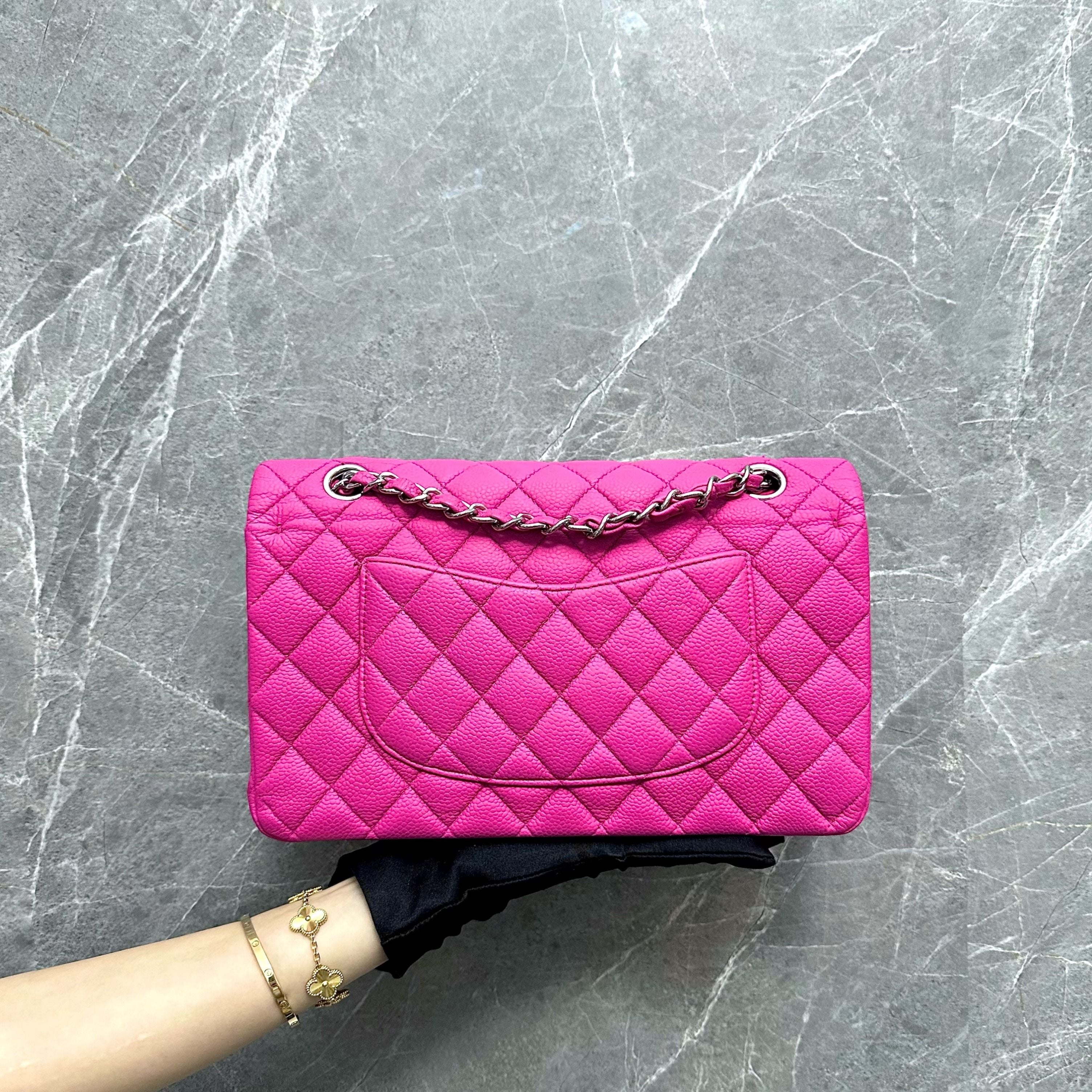 Chanel Medium Classic Flap Suede Caviar Hot Pink SHW No 18 - Luxury Evermore