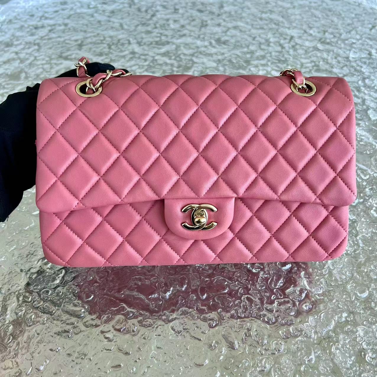 Chanel Medium Classic Flap Valentine Crystal Heart Limited Edition Pink LGHW No 19 - Luxury Evermore