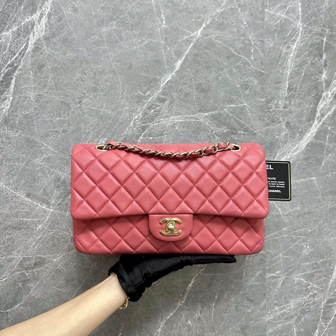 Chanel Medium Classic Flap Valentine Crystal Heart Pink Lambskin LGHW - Luxury Evermore