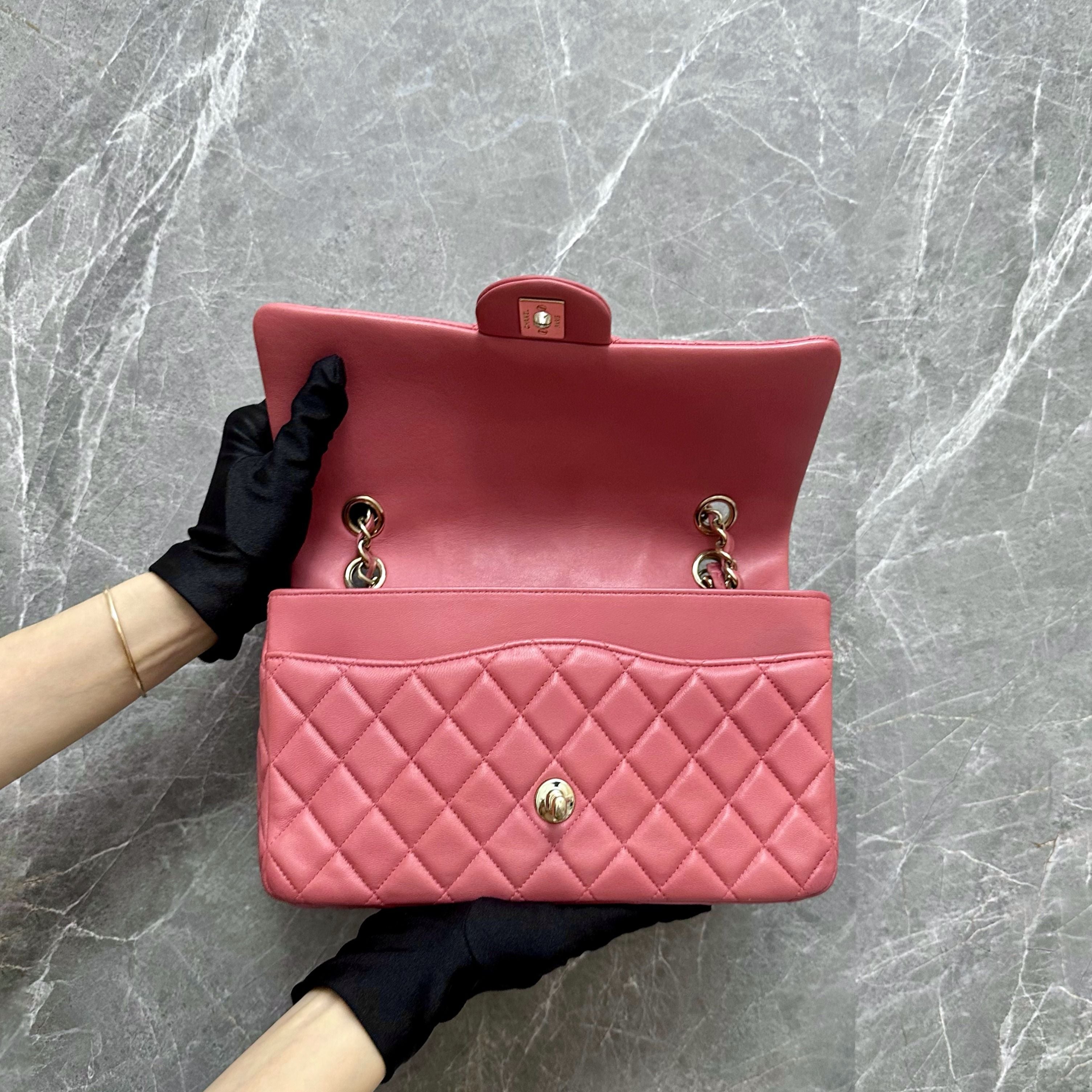 Chanel Medium Classic Flap Valentine Crystal Heart Pink Lambskin LGHW - Luxury Evermore