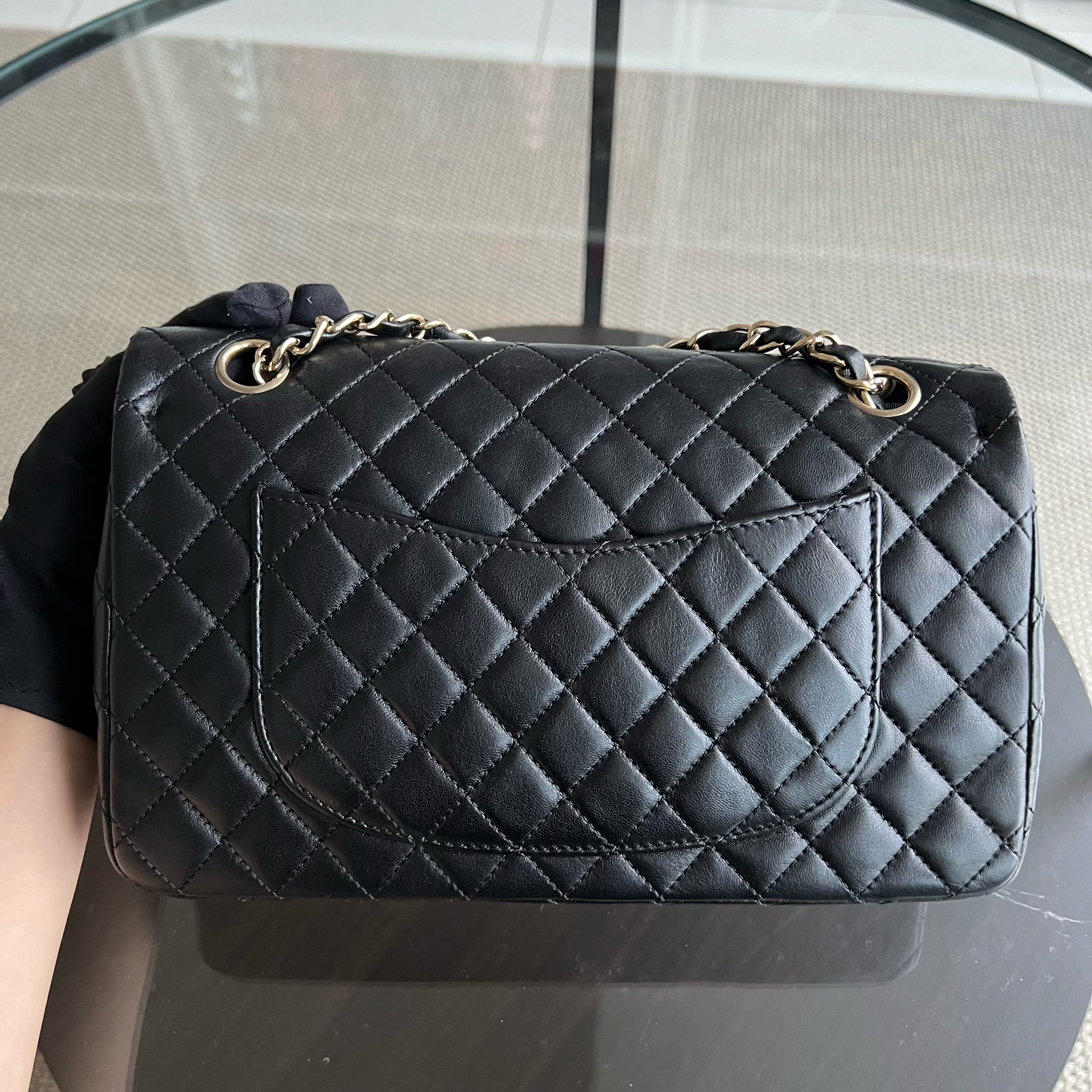 Chanel Medium Classic Flap Valentine Seasonal Flap Quilted Lambskin Black Golden Hardware Series 13 - Luxury Evermore