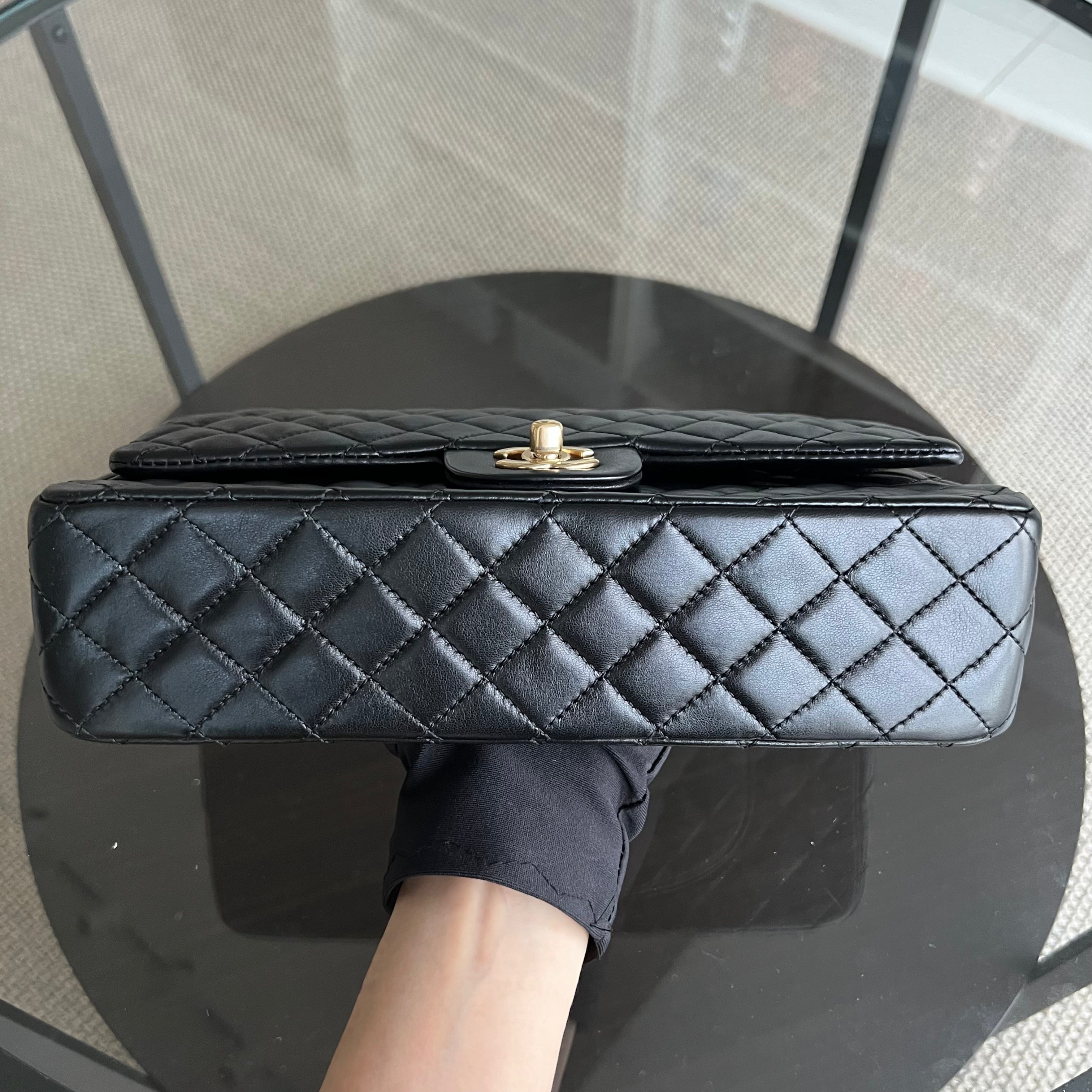 Chanel Medium Classic Flap Valentine Seasonal Flap Quilted Lambskin Black Golden Hardware Series 13 - Luxury Evermore