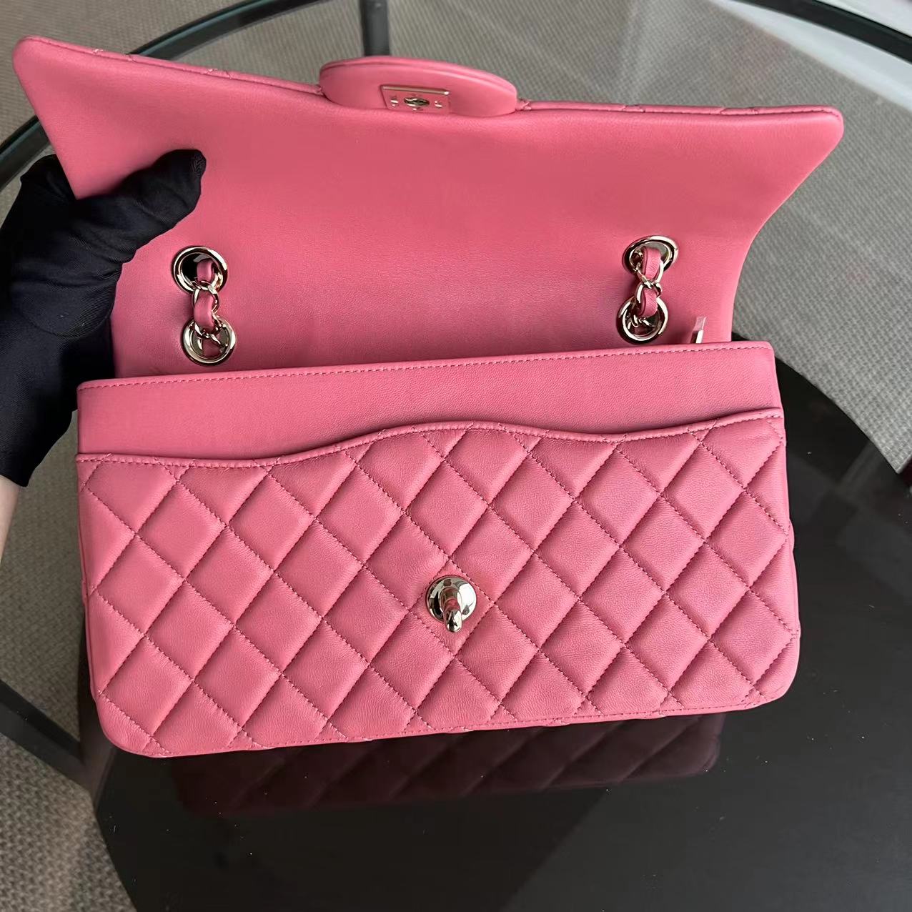 Chanel Medium Classic Flap Valentine Seasonal Flap Quilted Lambskin Sakura Pink Golden Hardware Series 19 - Luxury Evermore