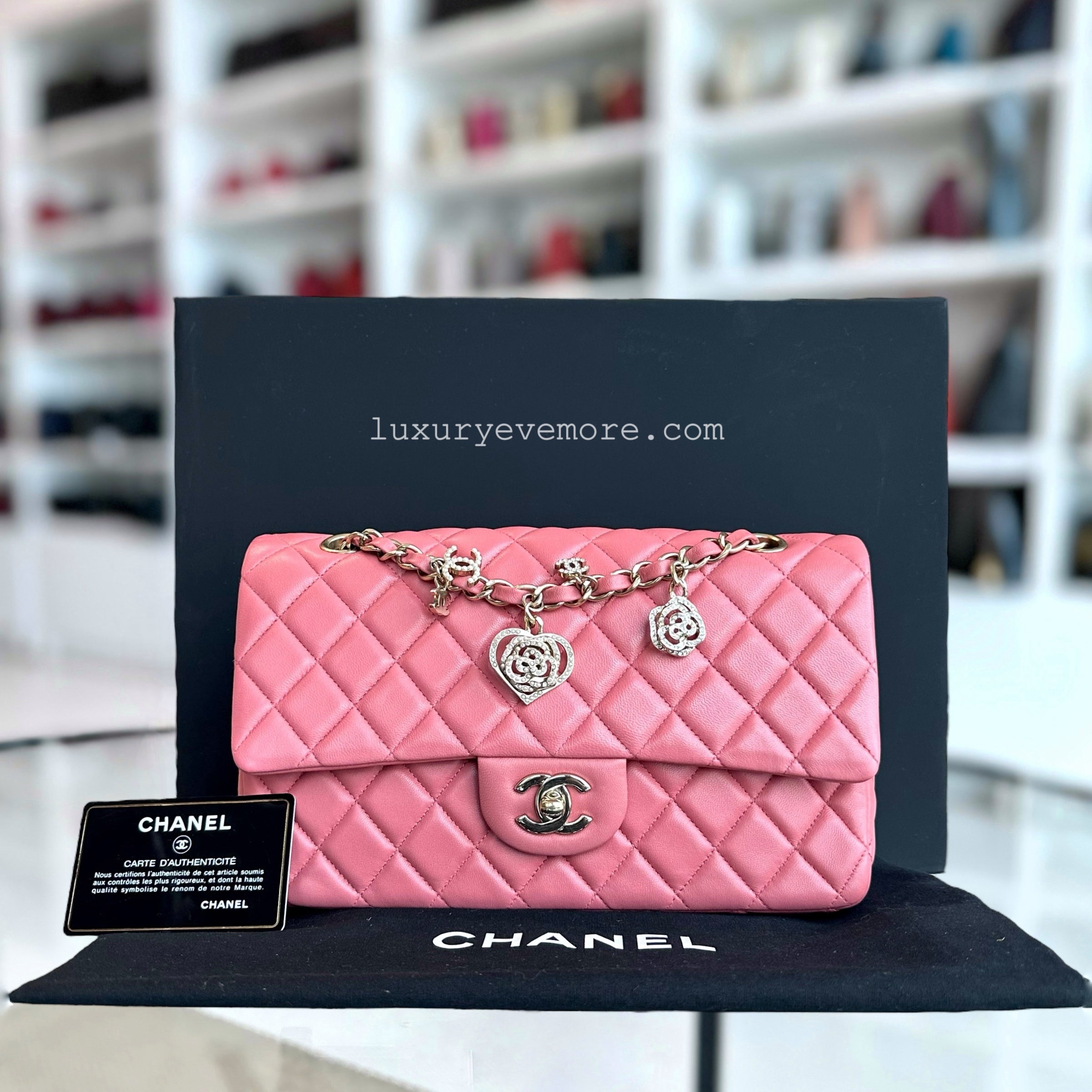 Chanel Medium Classic Flap Valentine Seasonal Quilted Lambskin Pink Series 19 - Luxury Evermore