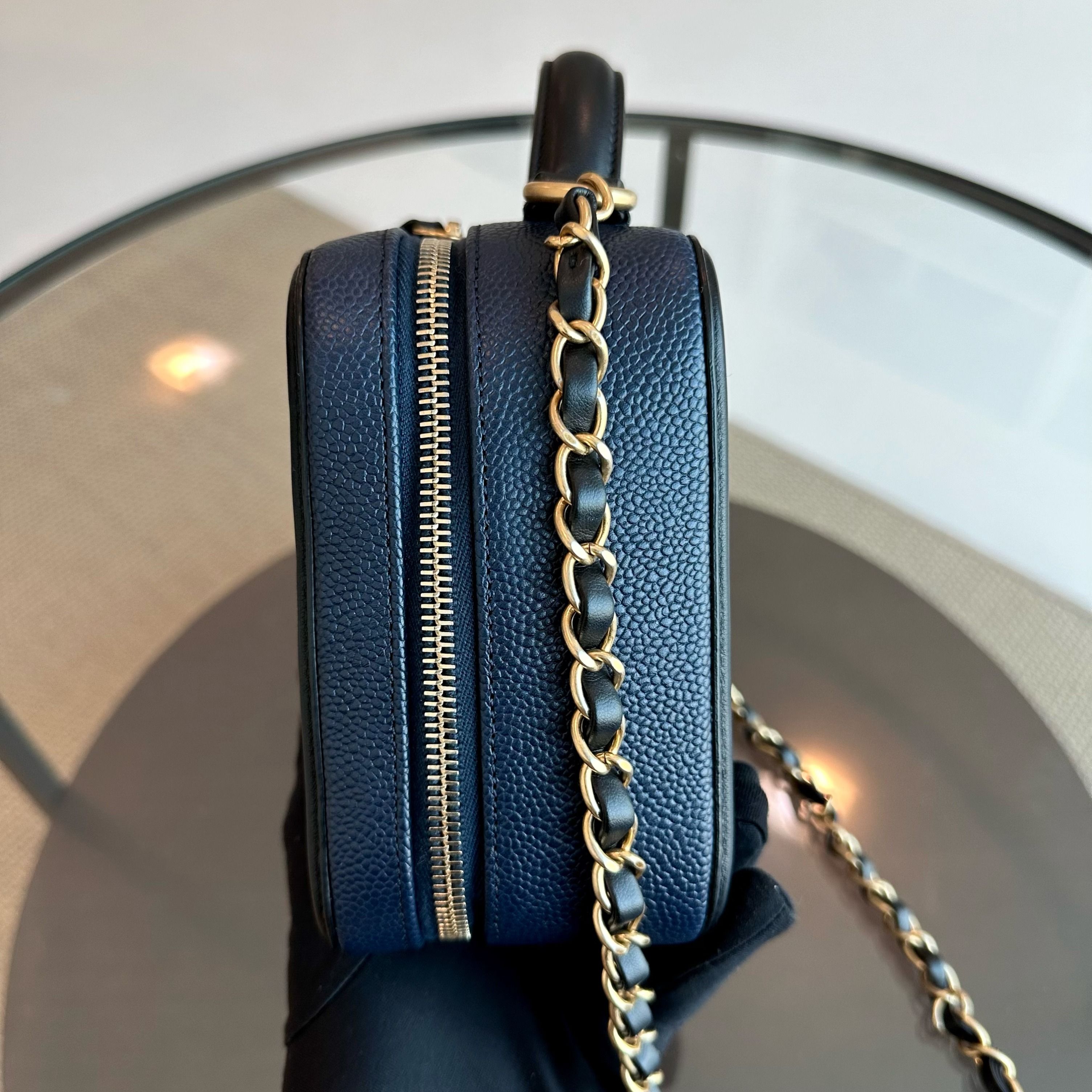 Chanel Medium Vanity Case Caviar Dark Blue GHW No 24 - Luxury Evermore