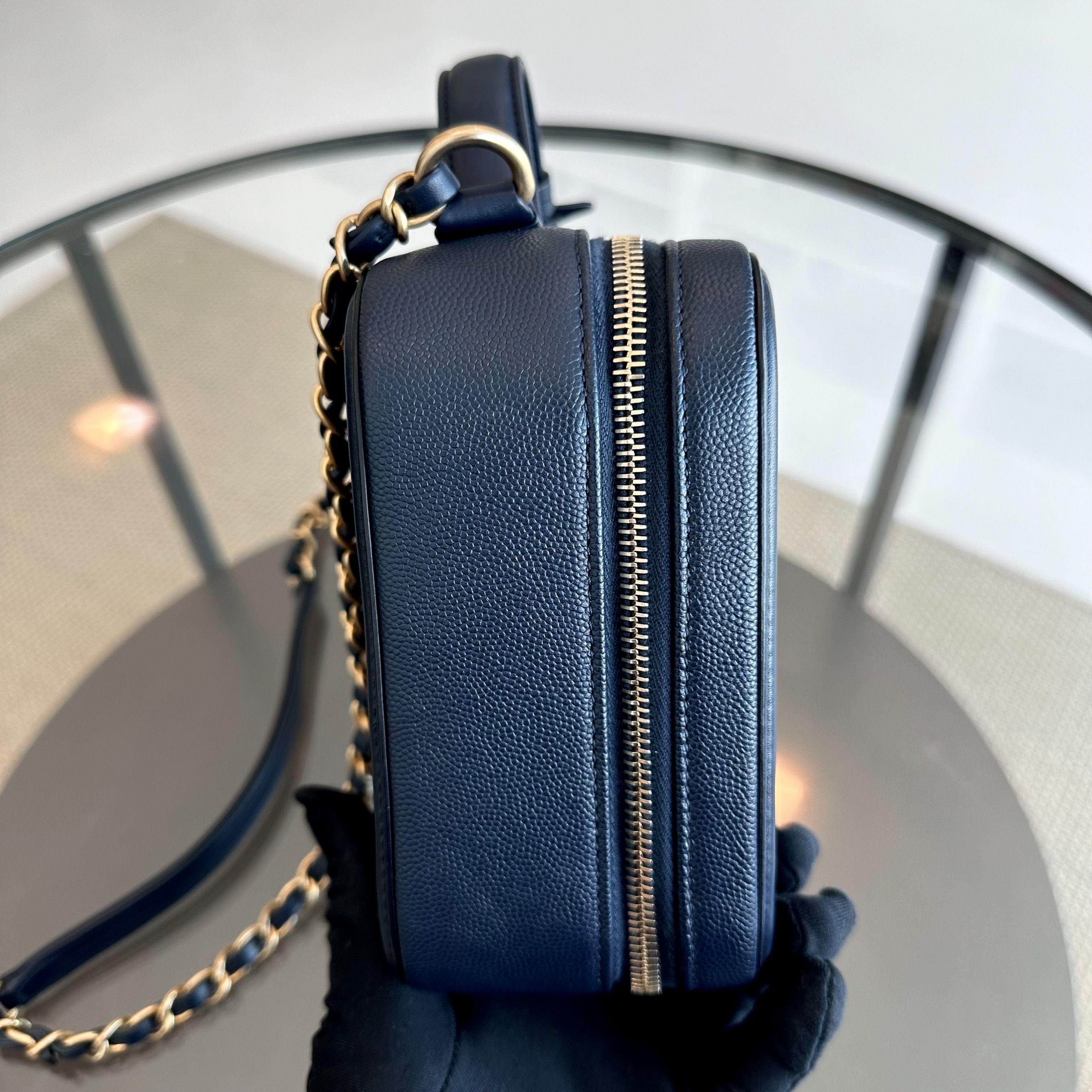 Chanel Medium Vanity Case Caviar Dark Blue GHW No 25 - Luxury Evermore