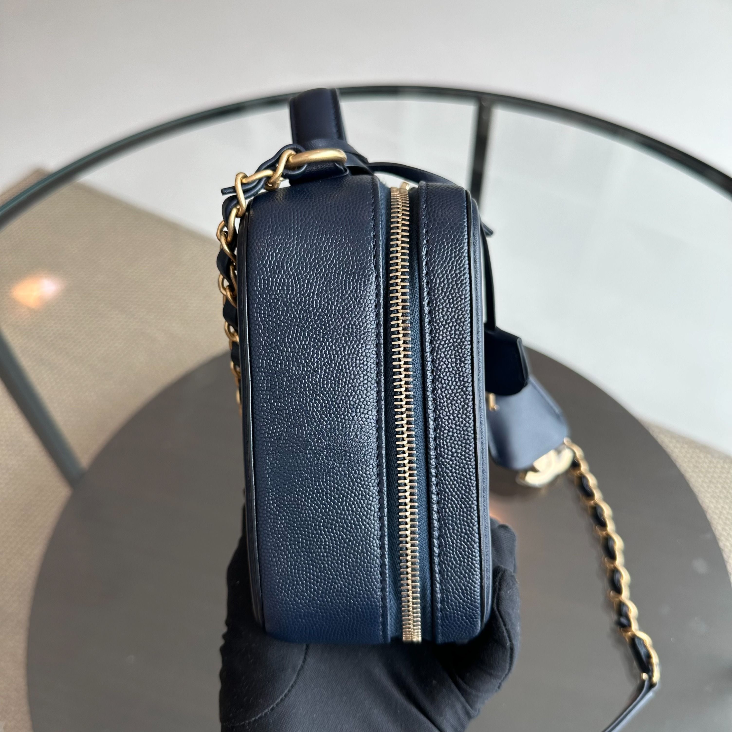 Chanel Medium Vanity Case Caviar Dark Blue GHW No 26 - Luxury Evermore