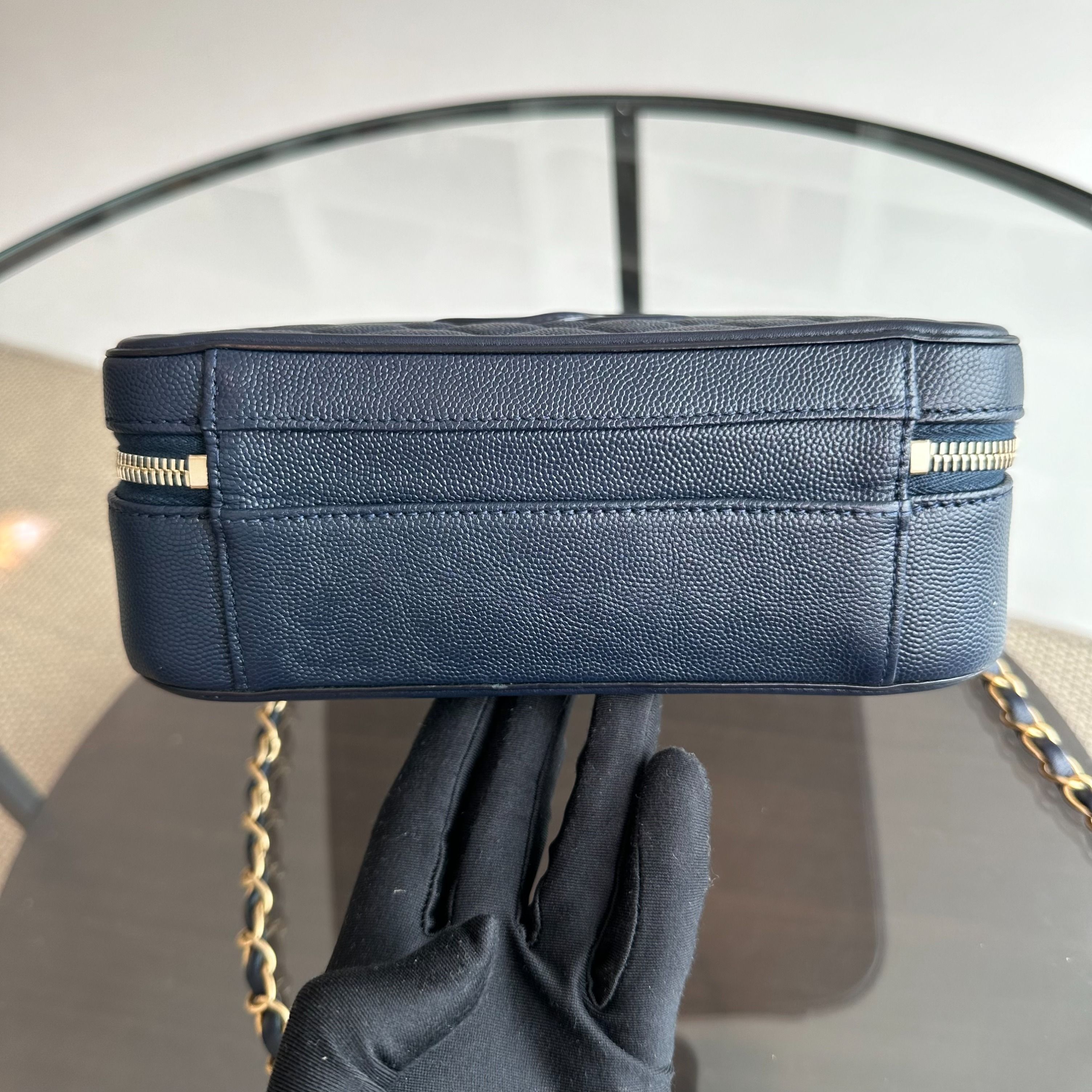 Chanel Medium Vanity Case Caviar Dark Blue GHW No 26 - Luxury Evermore