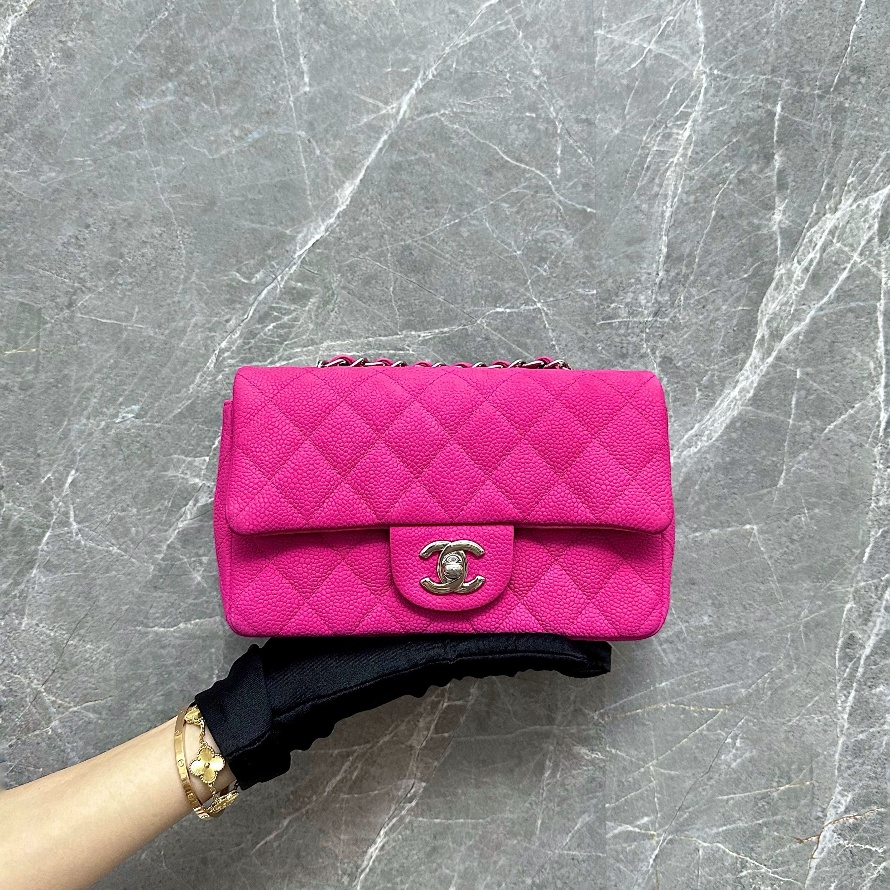 Chanel Mini Caviar Classic Flap Suede Calfskin Hot Pink SHW No 17 - Luxury Evermore